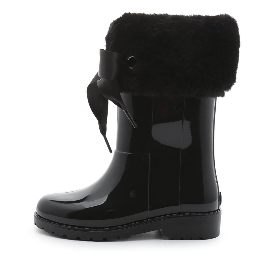 Igor W10239002 Kalın Topuklu İpli Su Geçirmez Siyah Mikrofiber Kız Çocuk Yağmur Çizmesi