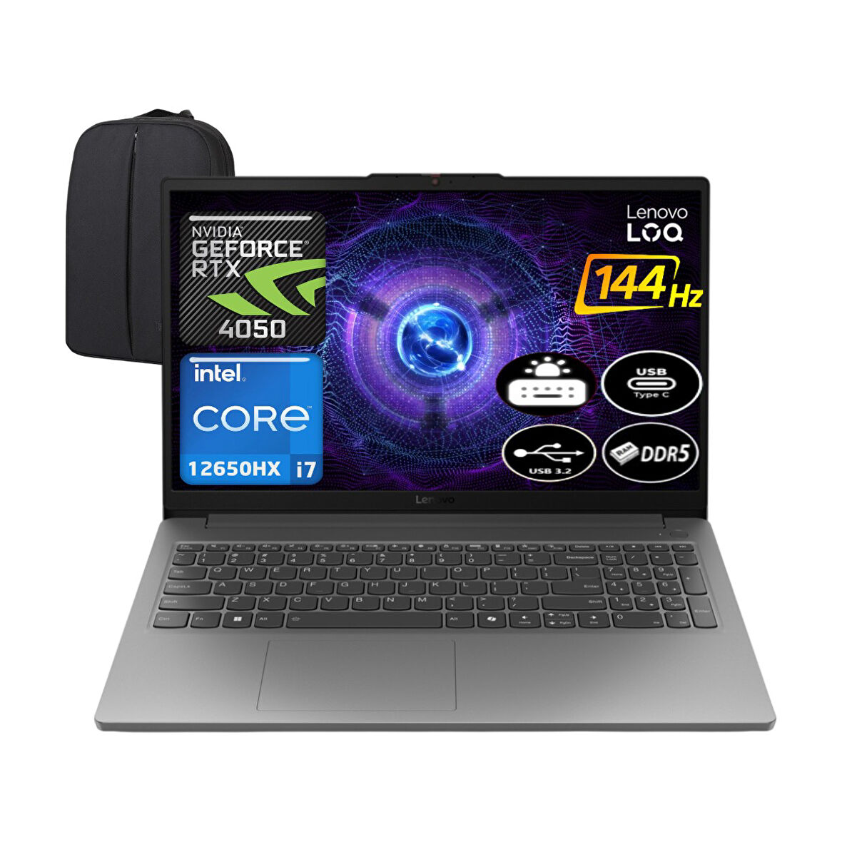 Lenovo Loq Intel Core I7 12650HX 32 GB Ram 1 Tb SSD RTX4050 Windows 11 Pro 15.6" Fhd 144Hz 83LK002VTR-EP5 + Elektropasaj Çanta