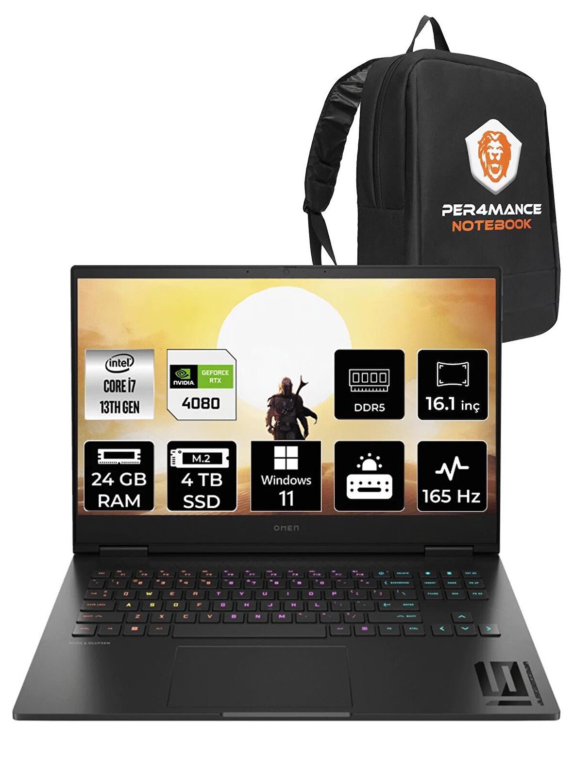 HP OMEN 16  i7-13700HX 24GB RAM 4TB SSD RTX4080/12GB 165HZ 16.1 FHD W11PRO 81T46EA & PER4 ÇANTA