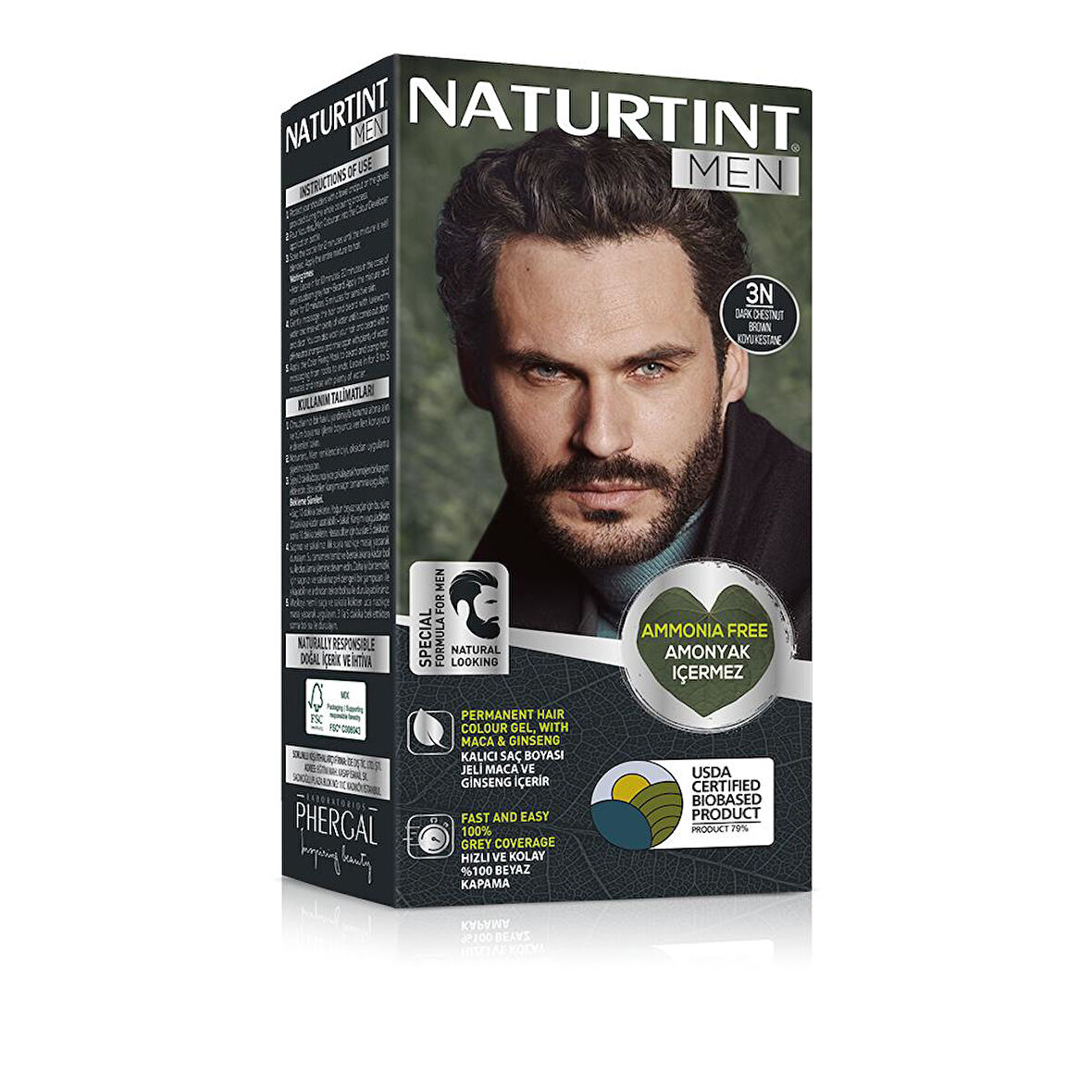 Naturtint Men 3N Koyu Kestane Erkekler için Doğal Saç Boyası 170ML