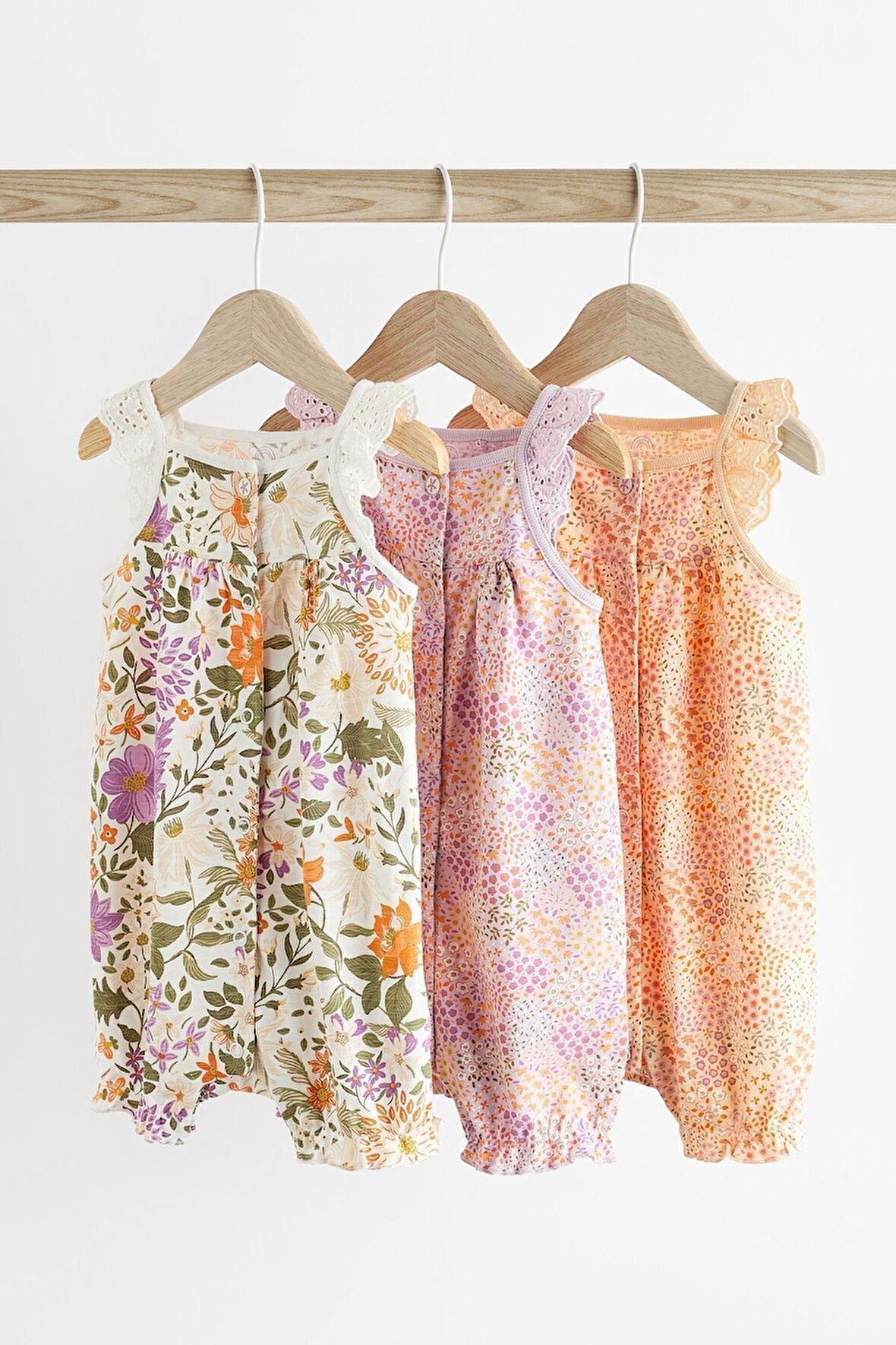 Next Baby % 100 Pamuklu Krem Çiçek Desenli Askılı 3’lü Romper Set