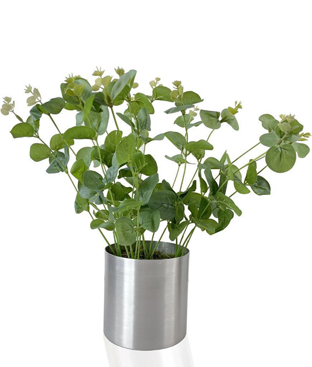 Yapay Çiçek Okaliptus Gümüş Metal Saksılı Dekoratif Süs Çiçeği