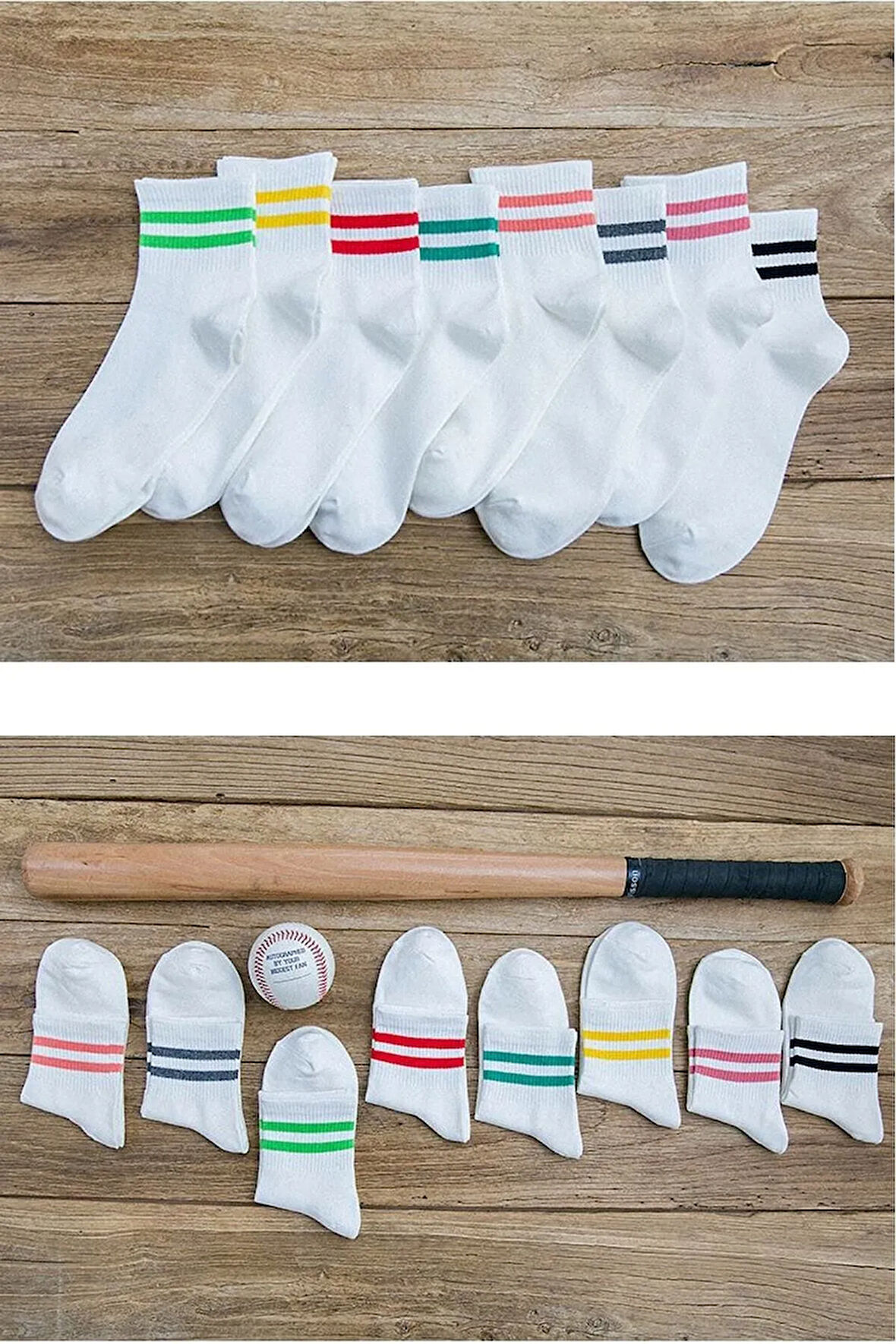 Unisex Beyaz Koton Ekonomik Desenli Tenis Çorap  8 Çift