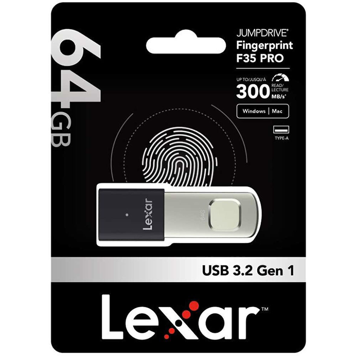 Lexar 64GB Parmak İzi Okuyuculu F35 Pro 300Mb 3.2 USB Flash Bellek