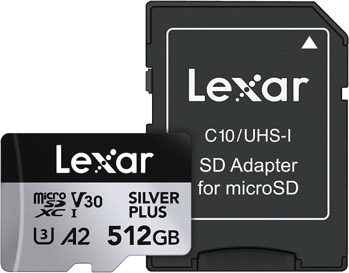 Lexar 512GB Silver Plus 205mb 4K V30 UHSI Micro SD Hafıza Kartı