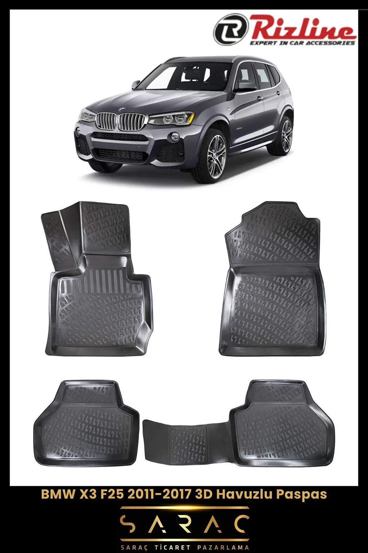 Rizline BMW X3 F25 2015 Model 3D Havuzlu Paspas