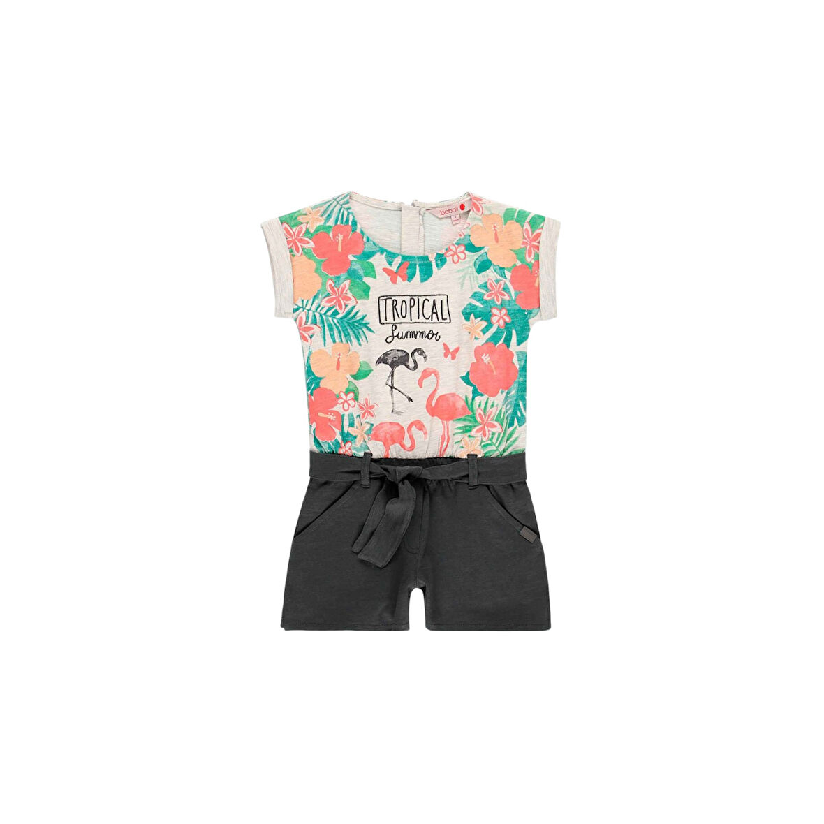 Kız Çocuk Tropikal Baskılı Kolsuz Tulum