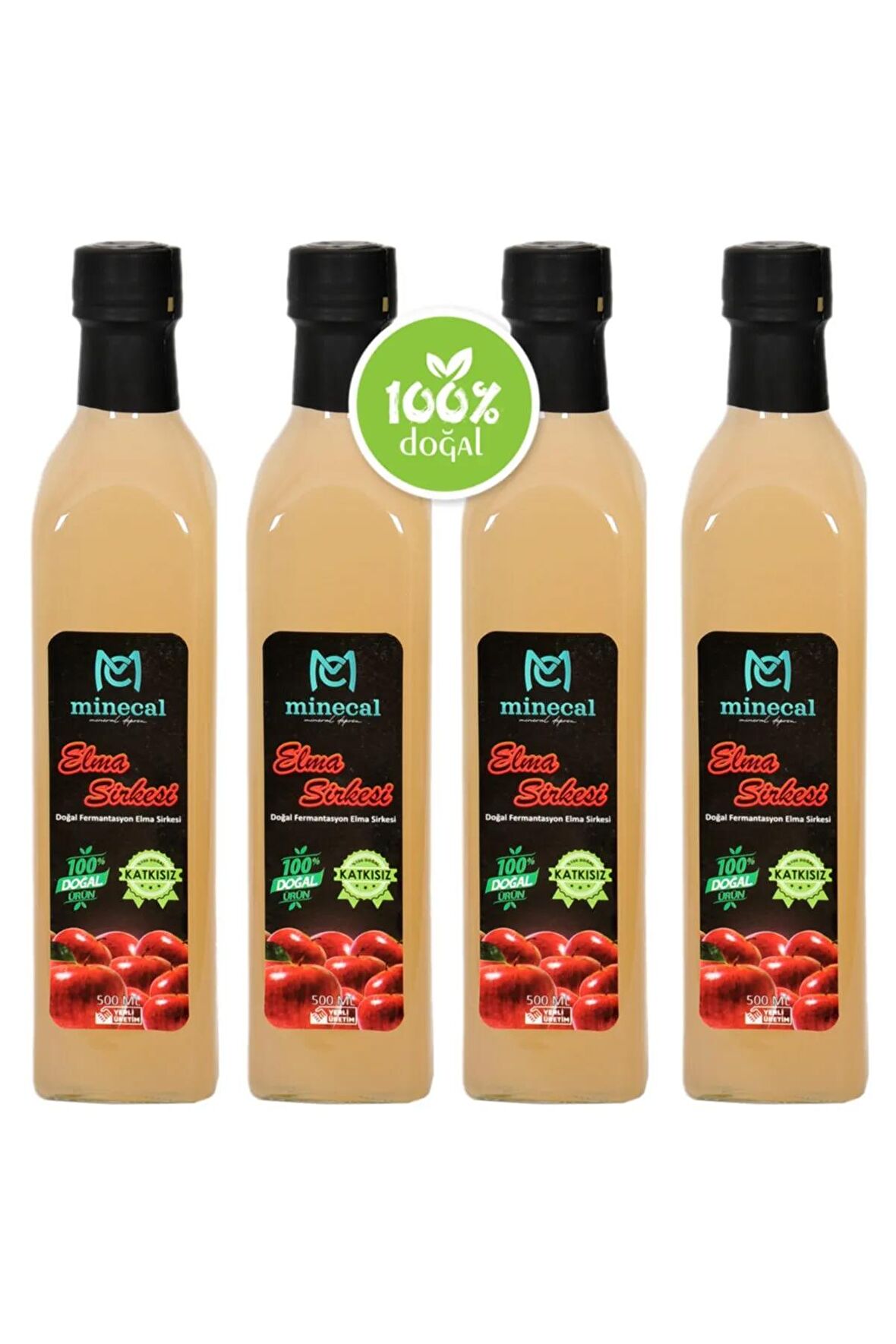 %100 Ev Yapımı Katkısız Elma Sirkesi 4x500ml