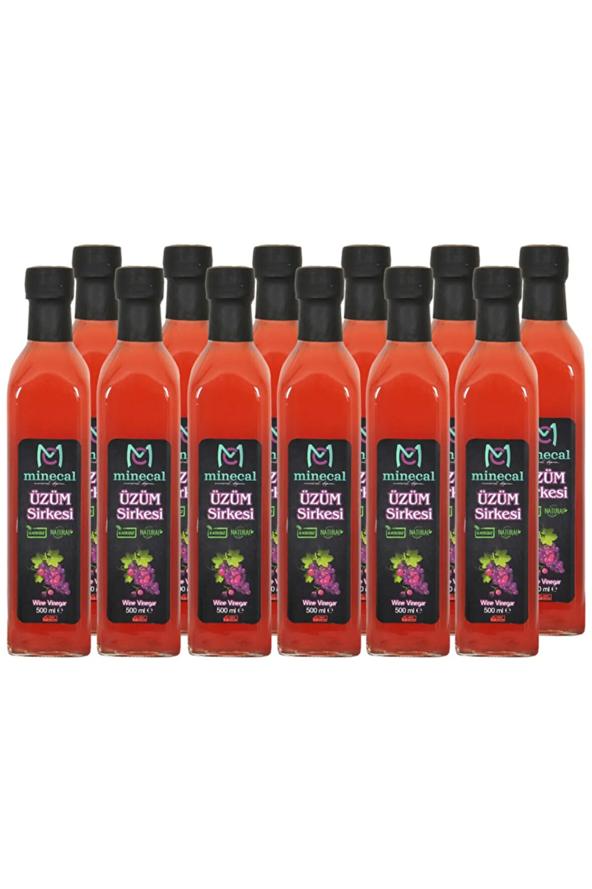 Üzüm Sirkesi 12x500 ml – %100 Katkısız Doğal | Şekersiz | Koruyucu Içermez