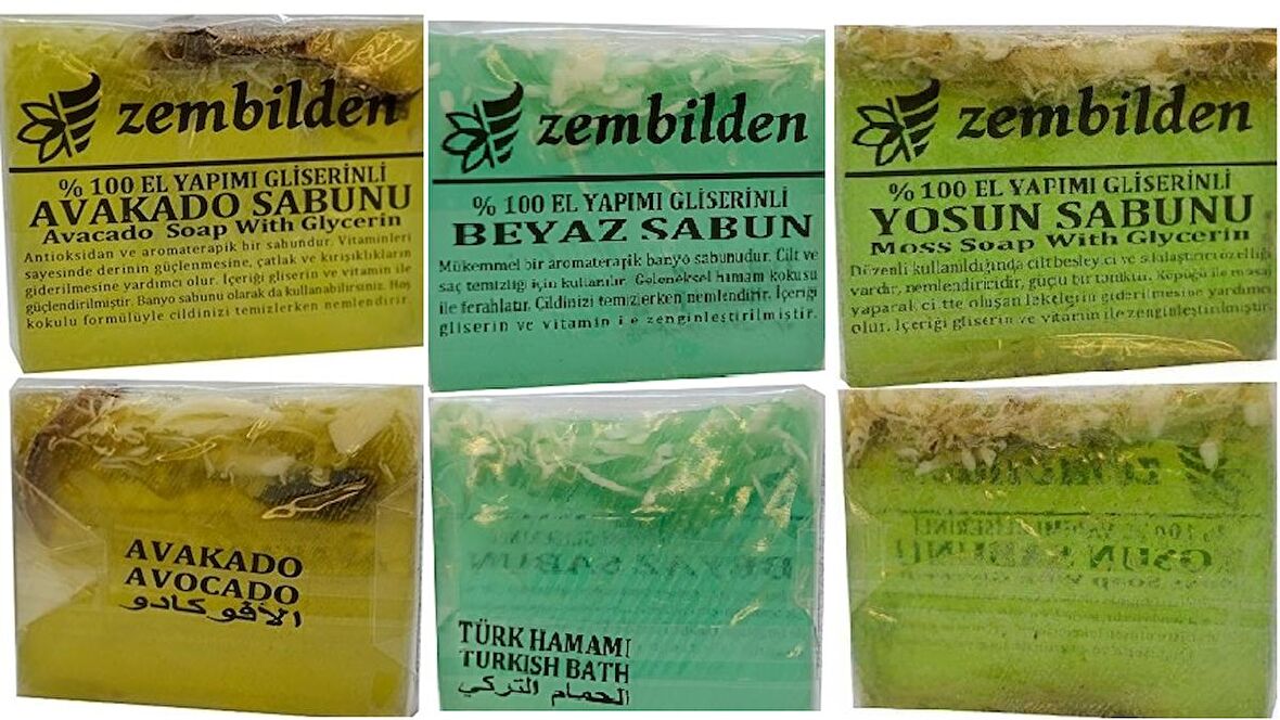 ZEMBİLDEN AVAKADO SABUNU - BEYAZ SABUN - YOSUN SABUNU 3'LÜ SET 120 g