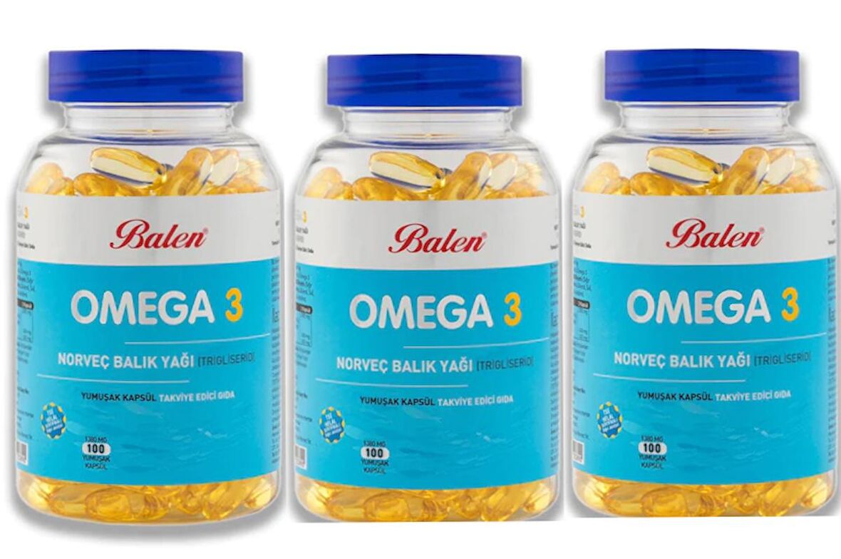 BALEN OMEGA 3 NORVEÇ BALIK YAĞI (TRİGLİSERİD) YUM.KAP. 1380MG*100 3 ADET