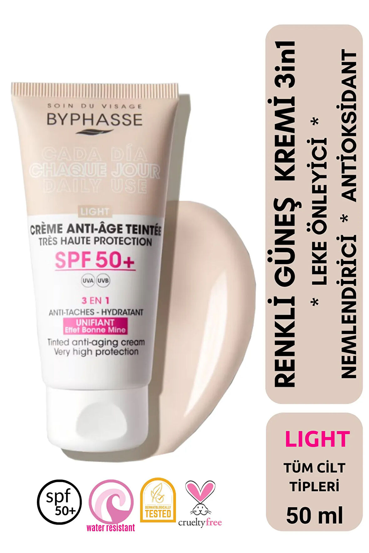 Anti-aging Renkli Sıvı Güneş Kremi Light Renk- Yeni Nesil Güneş Filtreli Hibrit Formül 50ml