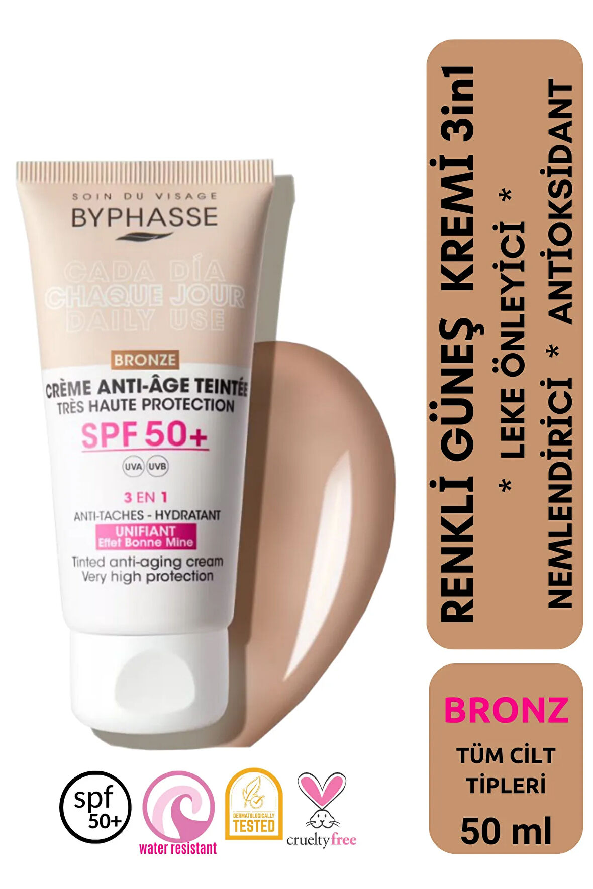 Anti-Aging Renkli Sıvı Güneş Kremi Bronz Renk- Yeni Nesil Güneş Filtreli Hibrit Formül 50ml