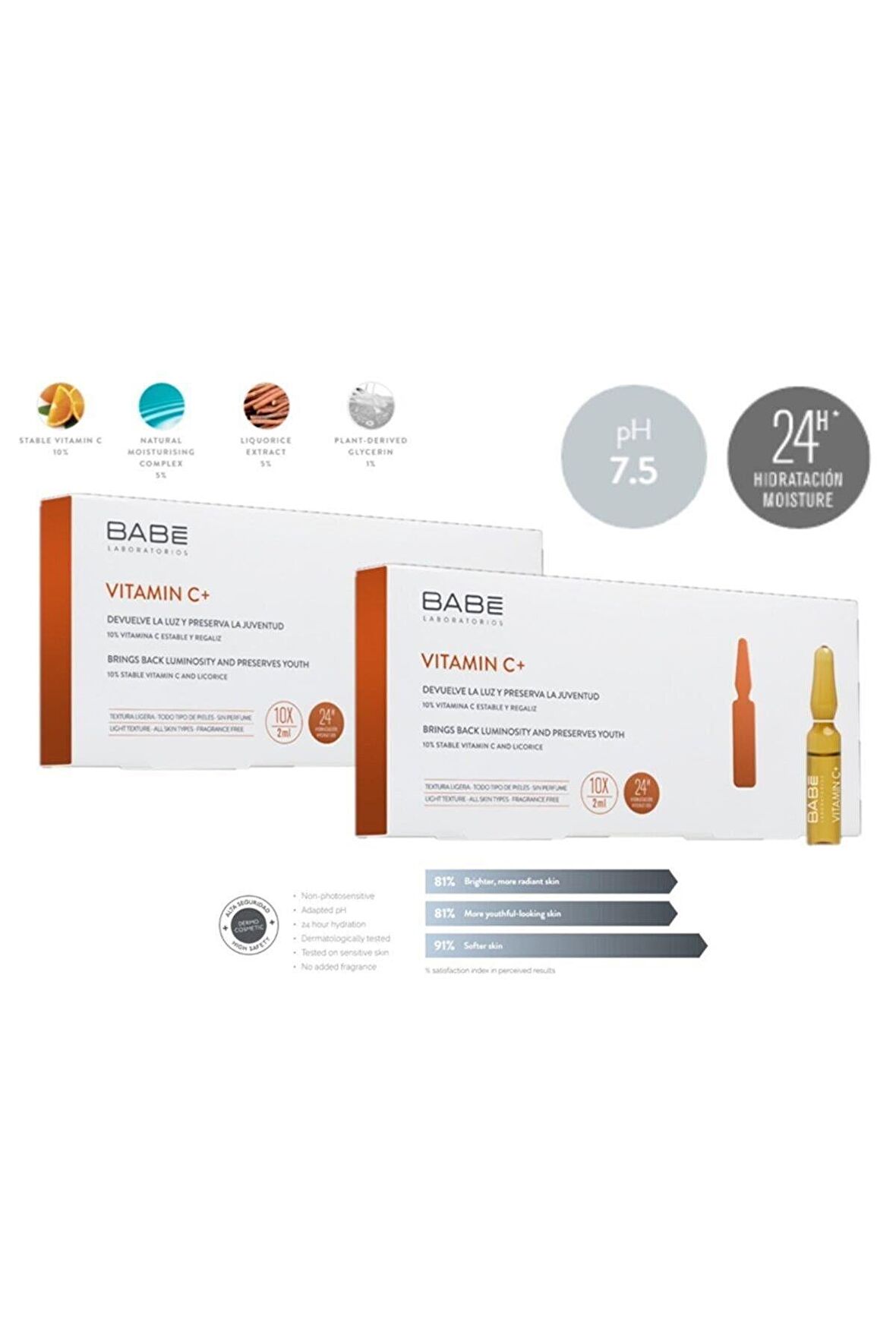 Babe Vitamin C+ Ampul Aydınlatıcı Etkili Konsantre Bakım 10 x 2 ml 2 Adet