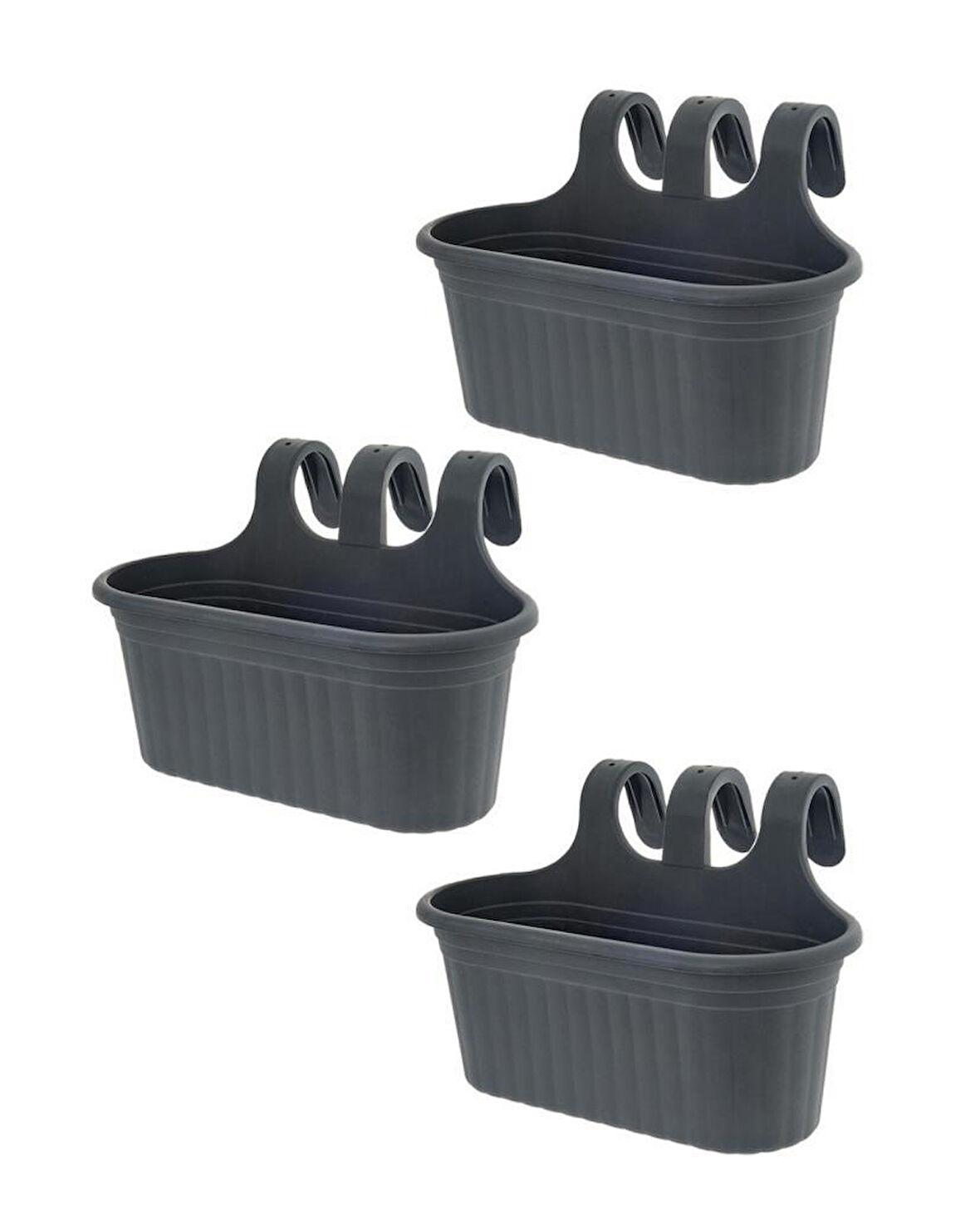 Omnipazar SO-TOM2 Tombik Askılı Balkon Saksı 6.5 Lt Antrasit 3 Adet 