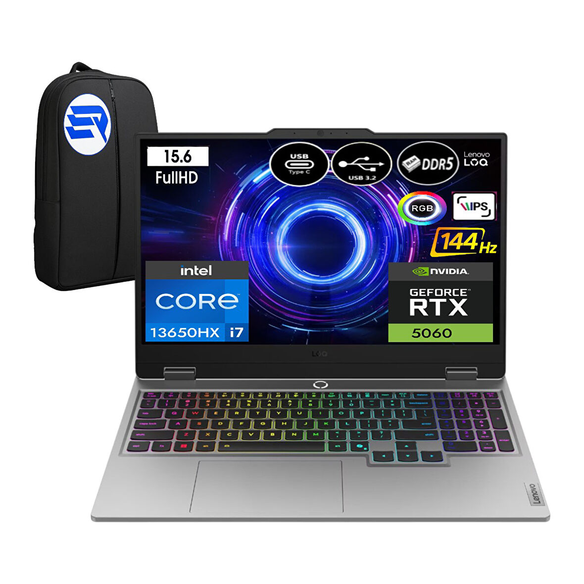 Lenovo Loq 15IRX10 83JE00J5TREP11 I7-13650HX 32GB Ram 2tb SSD RTX5060 15.6" 144Hz WIN11 Pro + Elektropasaj Çanta