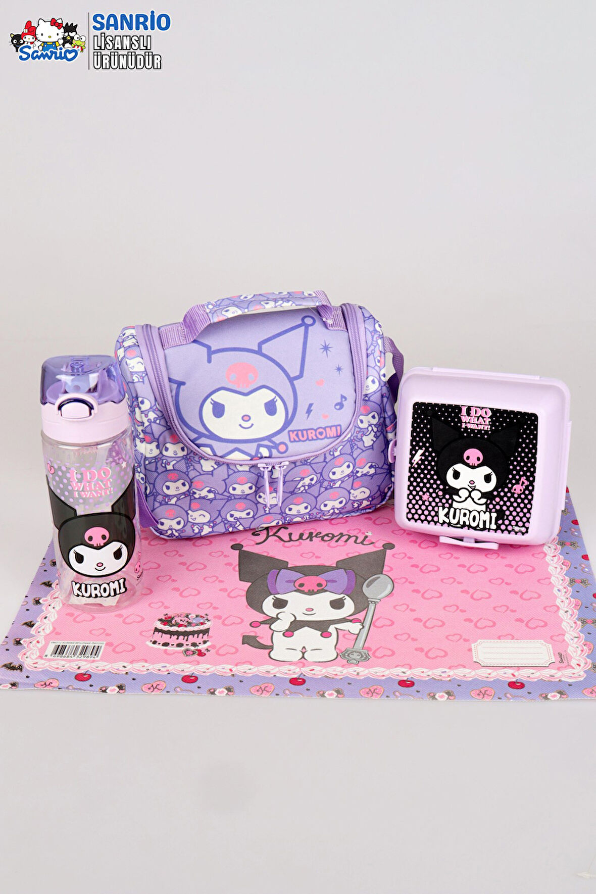 DEKOMUS İLE YENİ SEZON LİSANSLI KUROMI "MAGICAL BUDDY" TERMOSLU BESLENME ÇANTASI,BESLENME ÖRTÜSÜ,TRITAN MATARA 500 ML VE 2 KATLI BESLENME KABI YEMEK SETİ