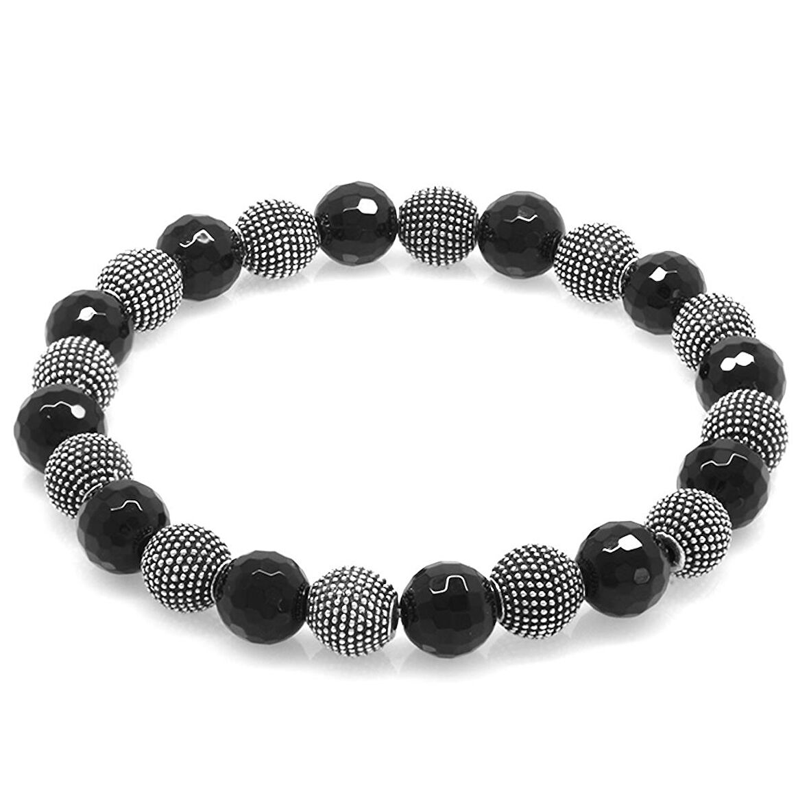 Fasetalı Oniks Metal Kombinli Küre Kesim Doğaltaş Bileklik