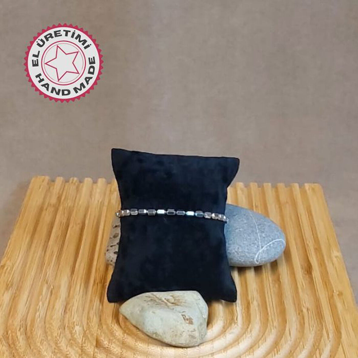 Uretti - Özlem 9422 2570 Rondela Kesim Hematit Doğal Taş Erkek Bileklik
