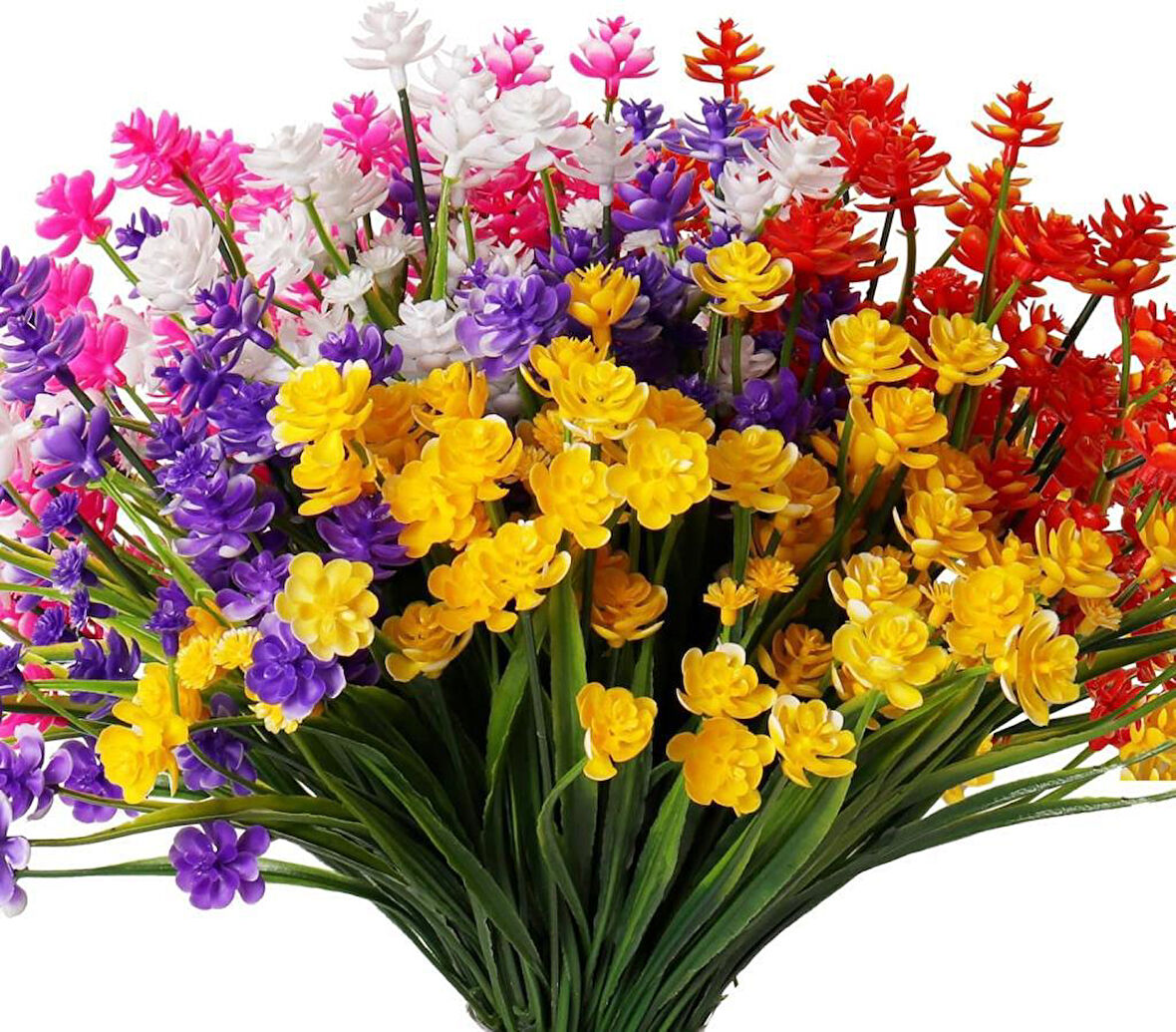 6lı Set Yapay Çiçek Sazlı Lotus Karışık Renk 7 Dal Plastik  30cm 