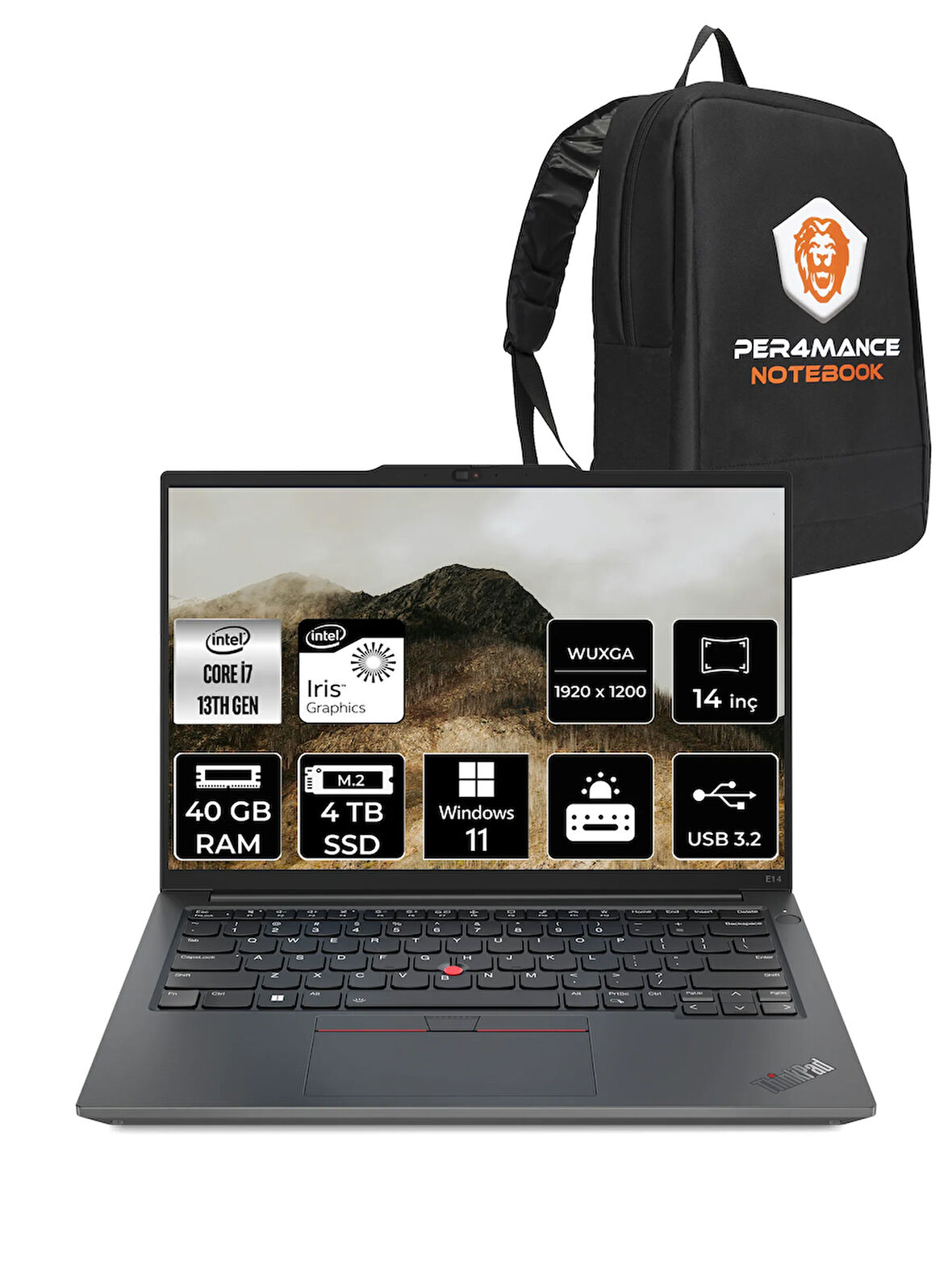 Lenovo ThinkPad E14 G5 i7 1355U 40GB 4TB SSD 14'' WUXGA W11PRO Dizüstü Bilgisayar & PER4 ÇANTA