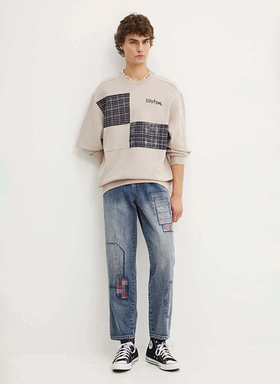 Desigual Bisiklet Yaka Gri Erkek Sweatshırt Desigual 24WMSK09 Gri Sweatshirt