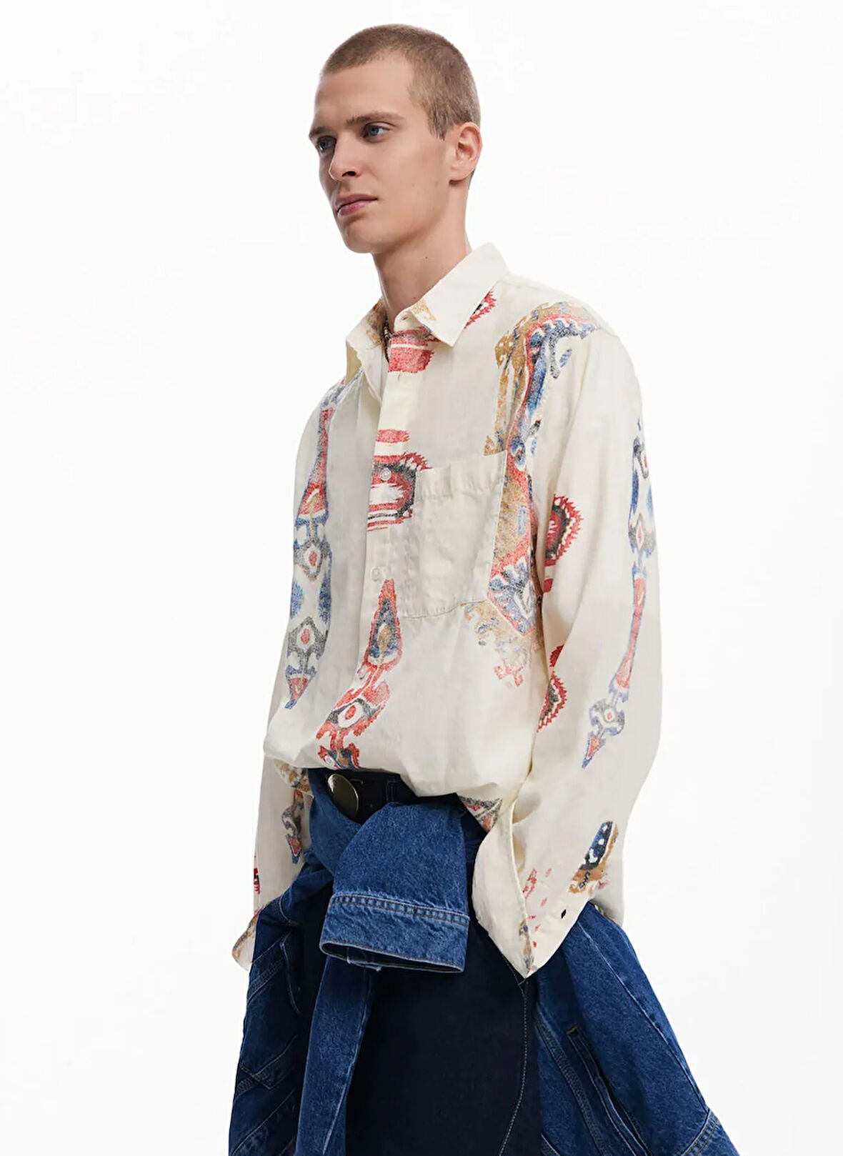 Desigual Regular Fit Krem Erkek Gömlek 25SMCW14_MAN WOVEN SHIRT LONG SLEEV