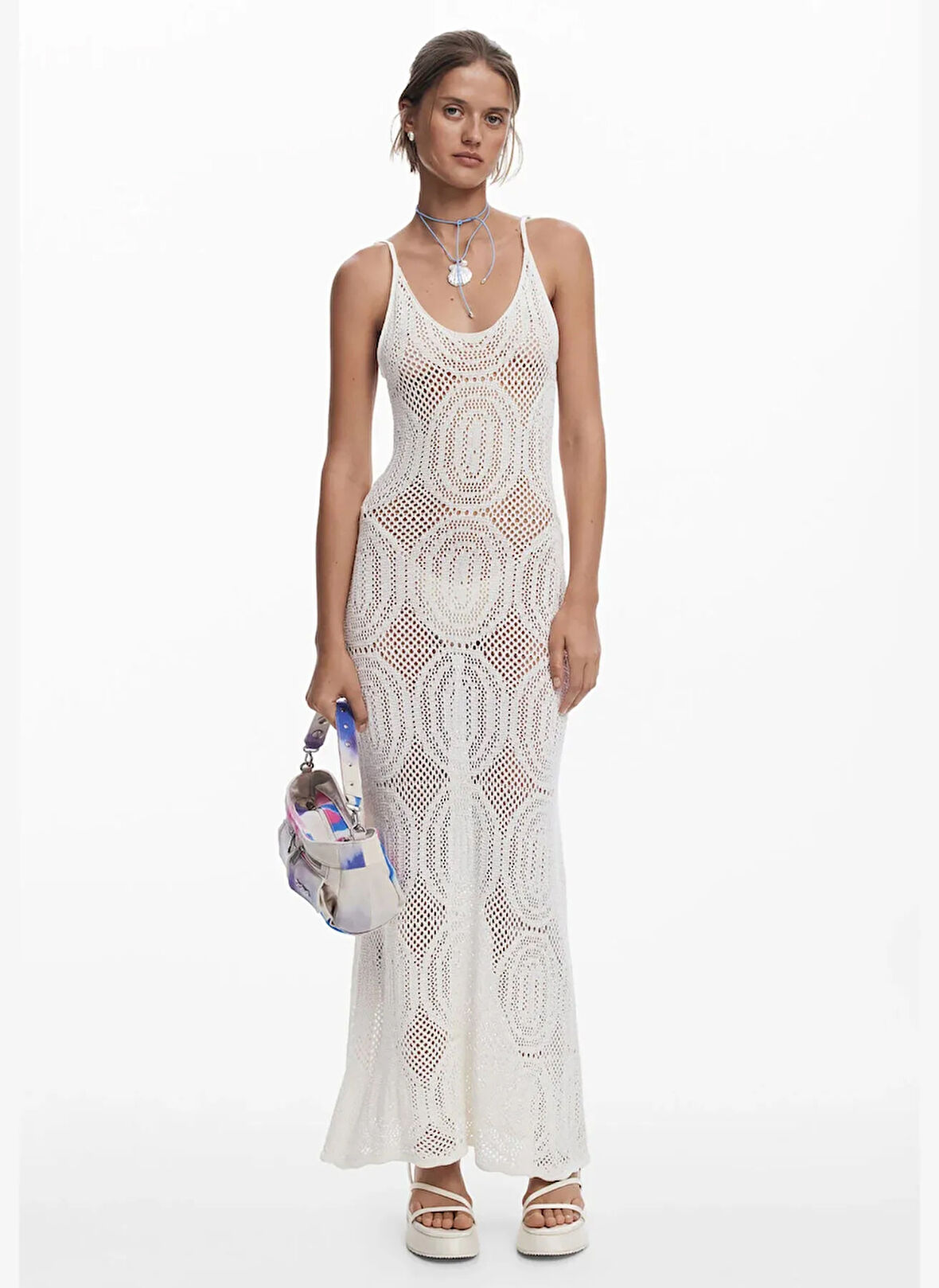 Desigual U Yaka Düz Beyaz Uzun Kadın Elbise 25SWVF03