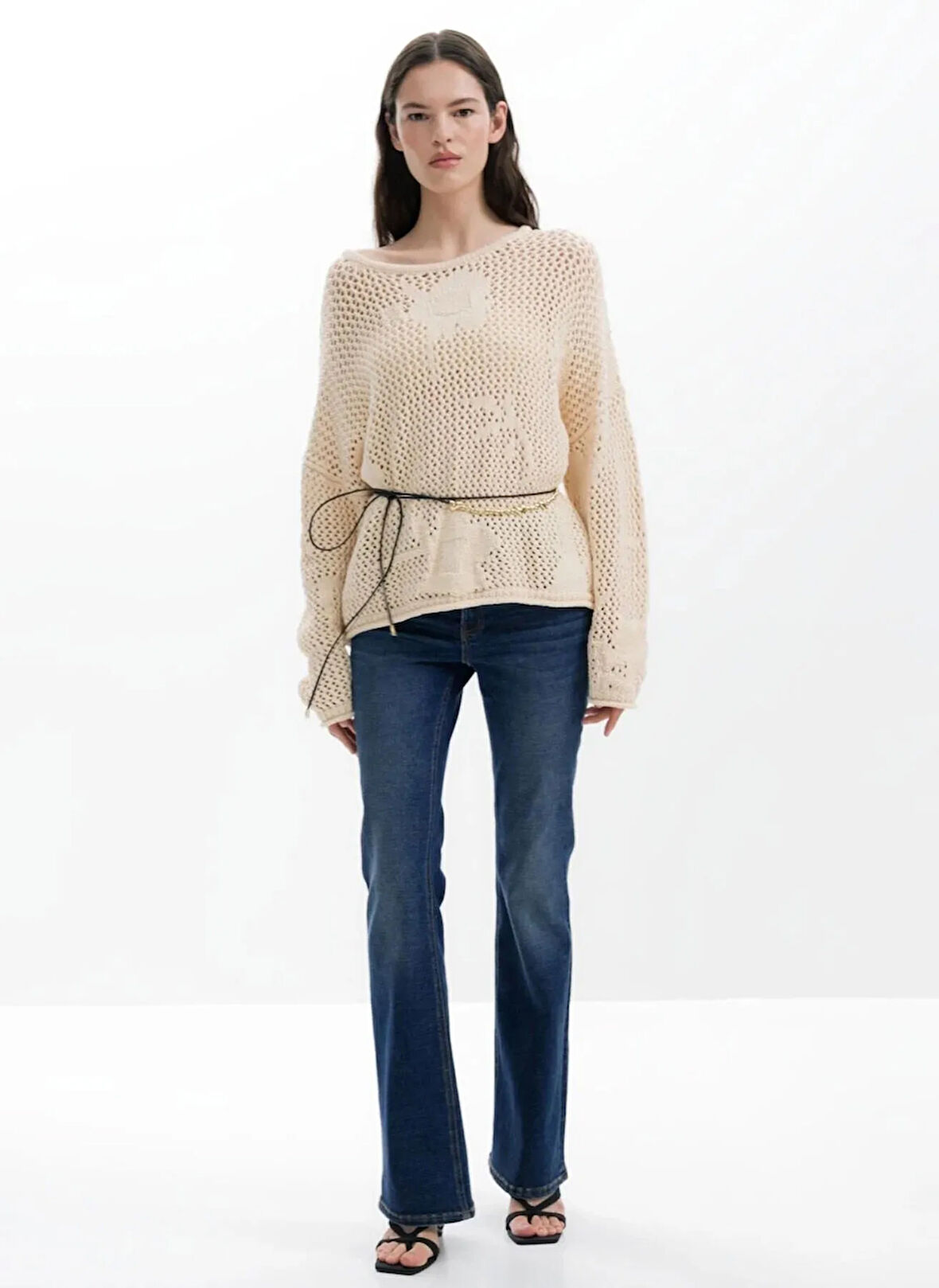 Desigual Bisiklet Yaka Normal Desenli Bej Kazak Kadın 25SWJF26