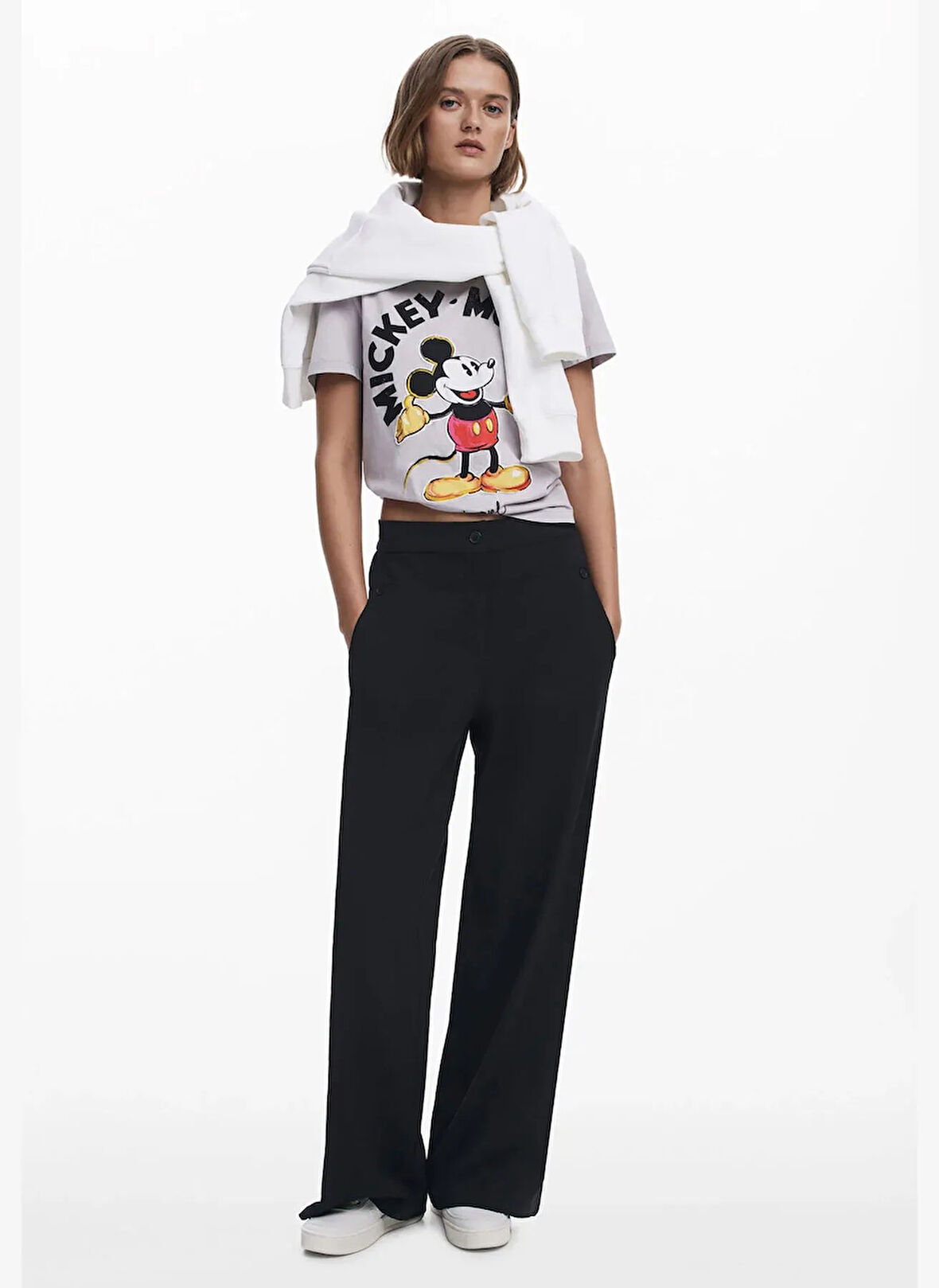 Desigual Bisiklet Yaka Baskılı Beyaz Kadın T-Shirt 25SWTKAI