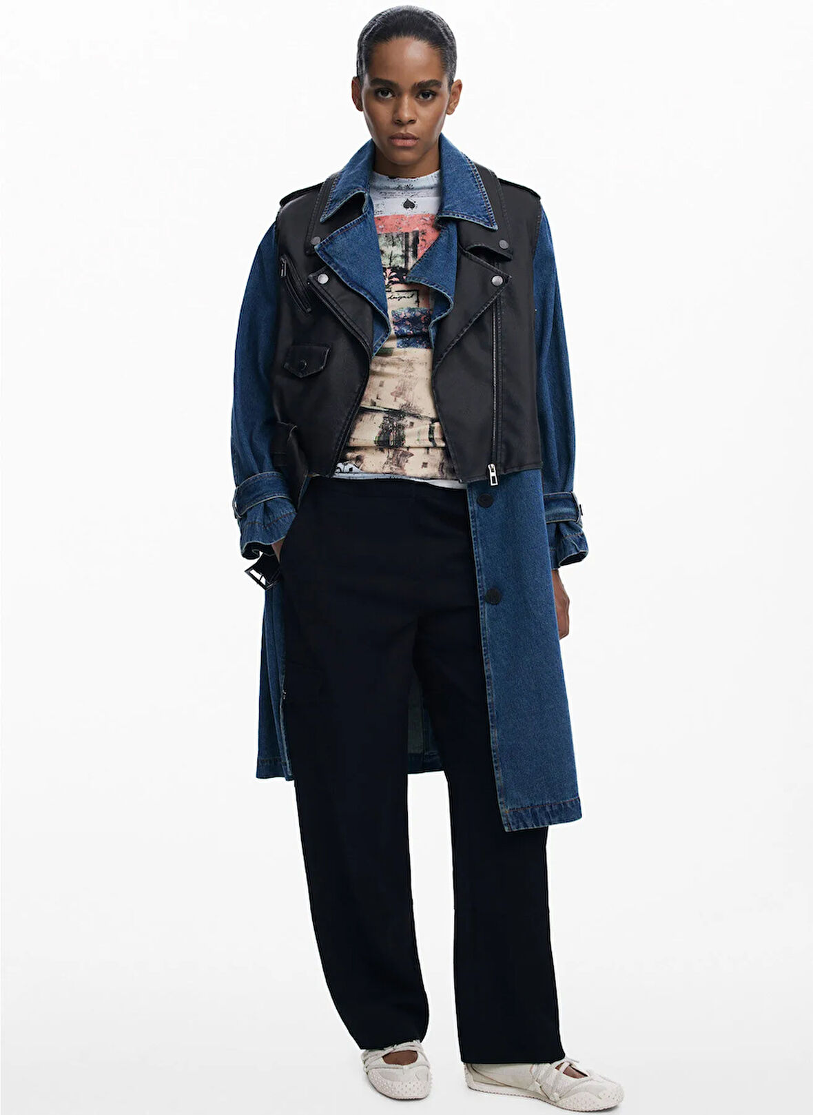 Desigual Mavi - Siyah Kadın Trençkot 25WWEW52