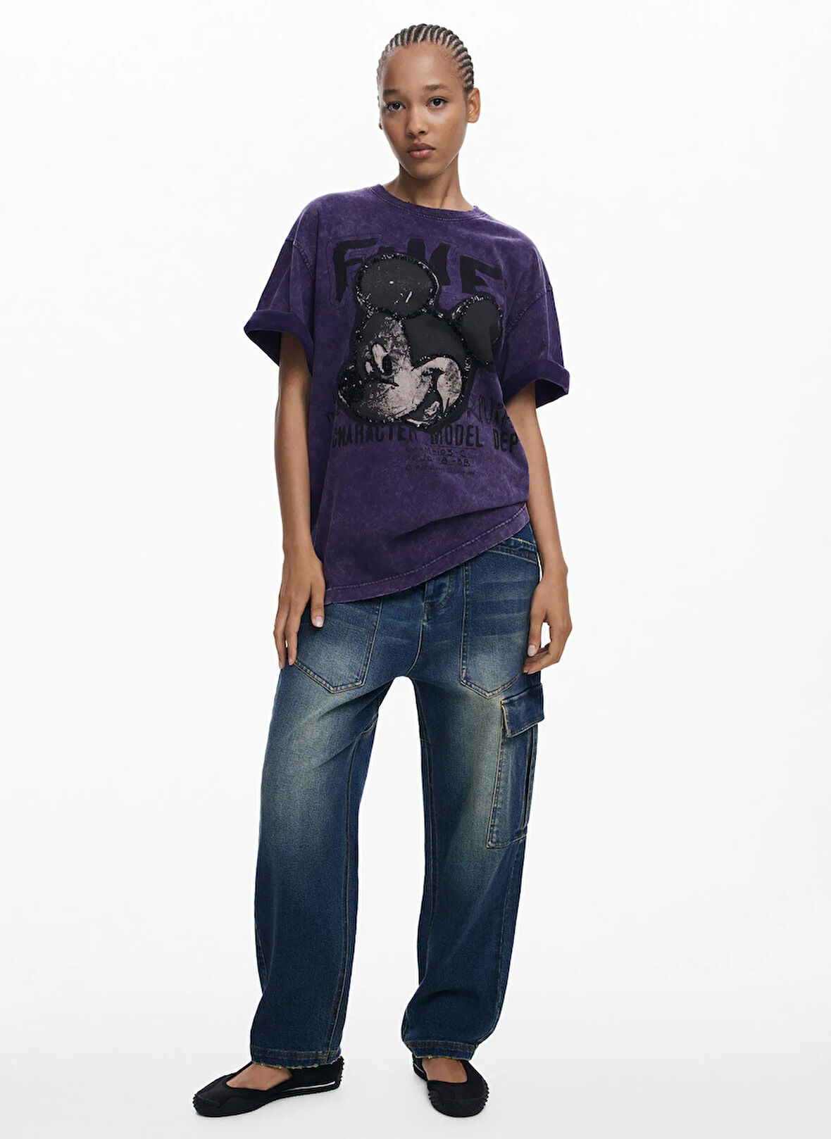 Desigual Yuvarlak Yaka Baskılı Mor Kadın T-Shirt 25WWTK60