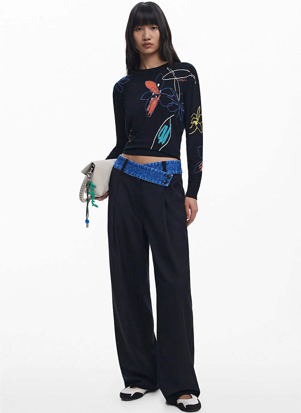 Desigual Yüksek Bel Standart Siyah Kadın Pantolon 25WWPW03
