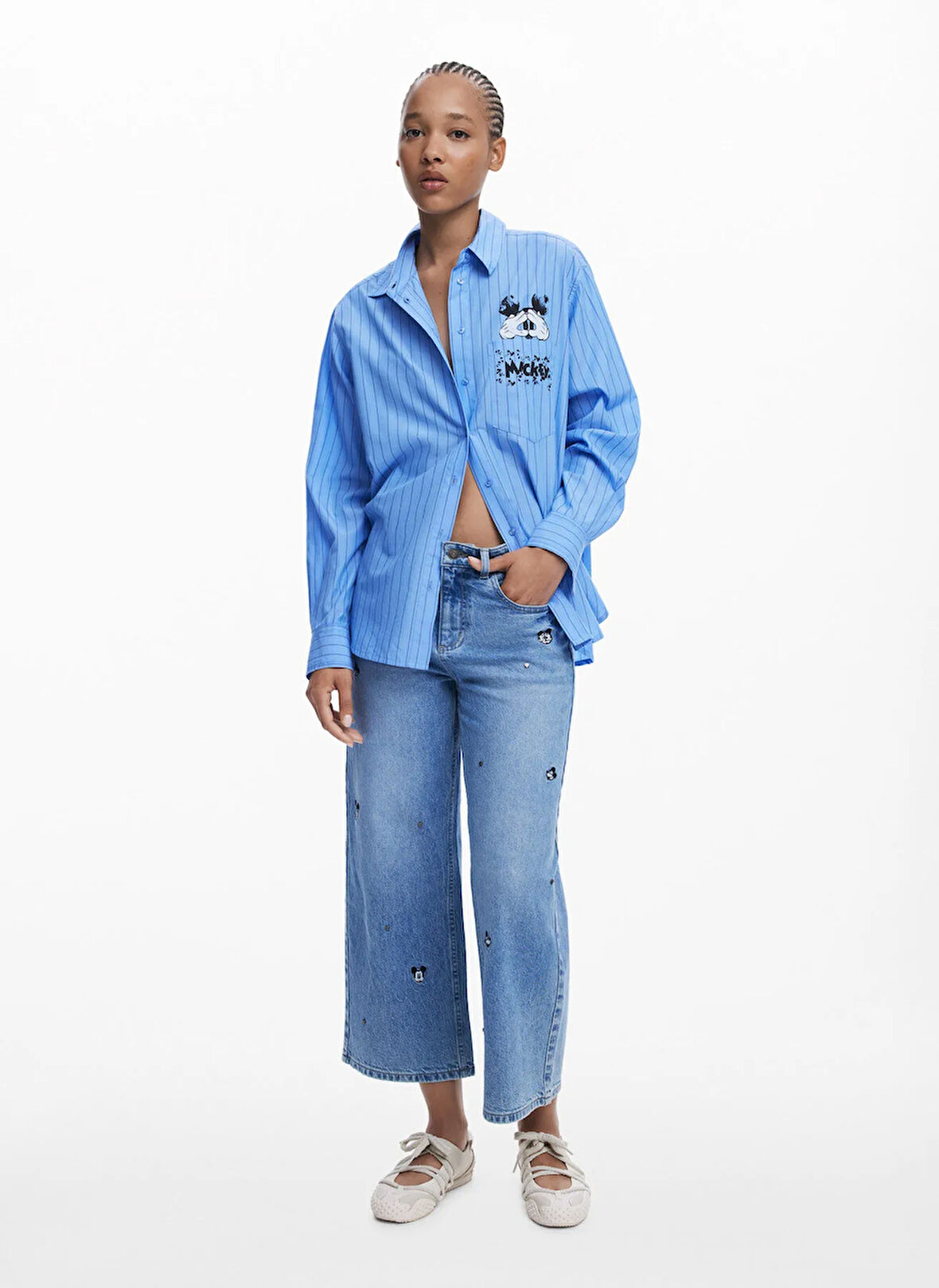 Desigual Standart Gömlek Yaka Baskılı Mavi Kadın Gömlek 25WWCW19