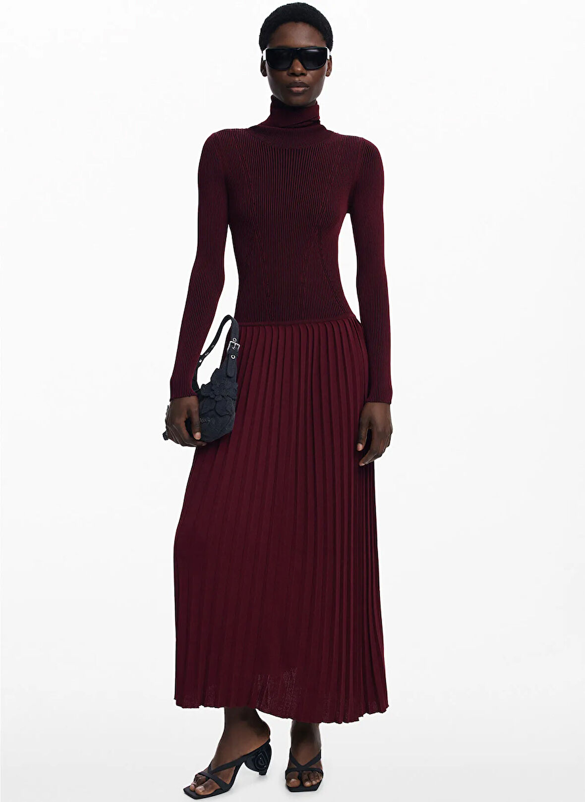 Desigual Balıkçı Yaka Düz Bordo Uzun Kadın Elbise 25WWVF09