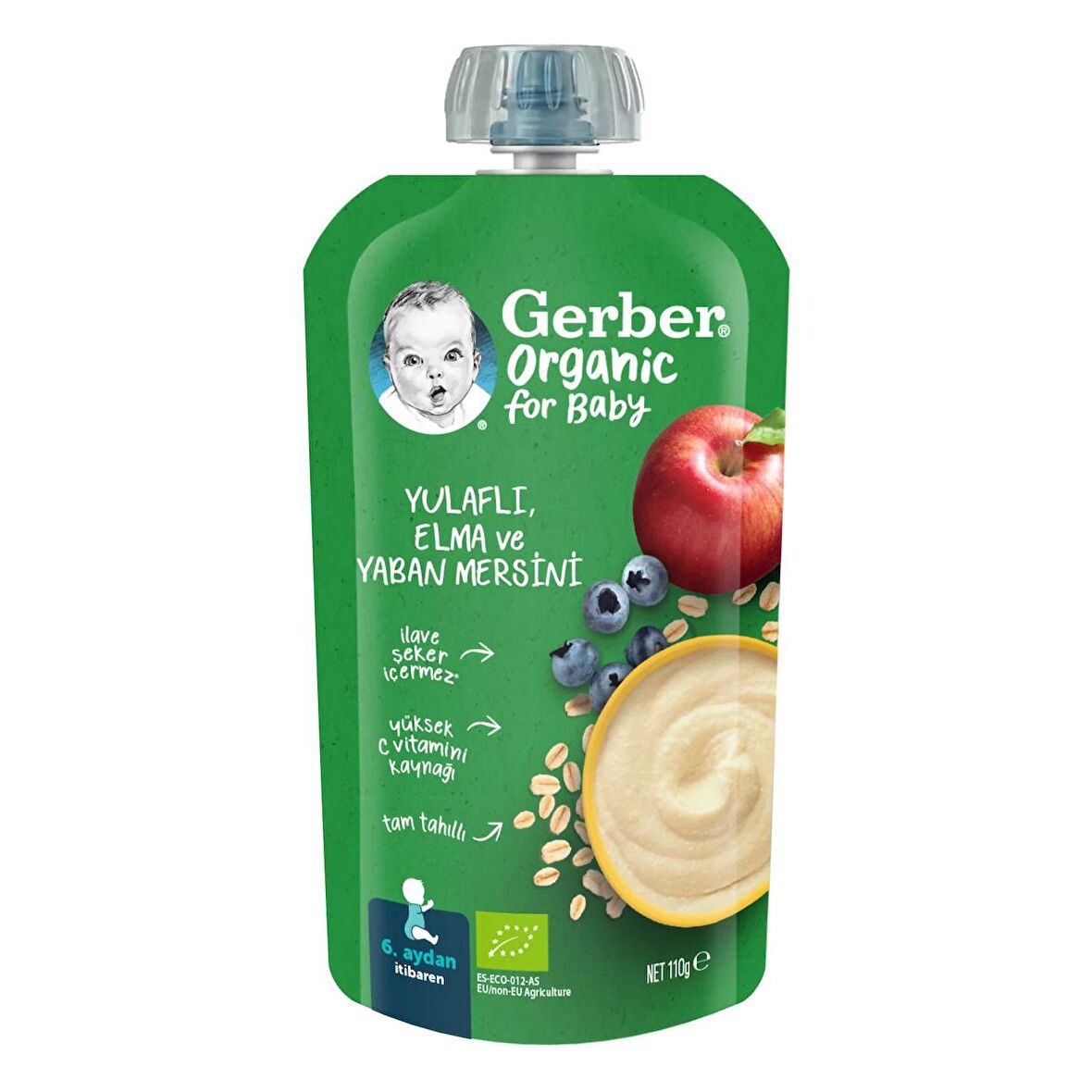 Gerber Organik Yulaflı Elma ve Yaban Mersini Püresi 110 Gr