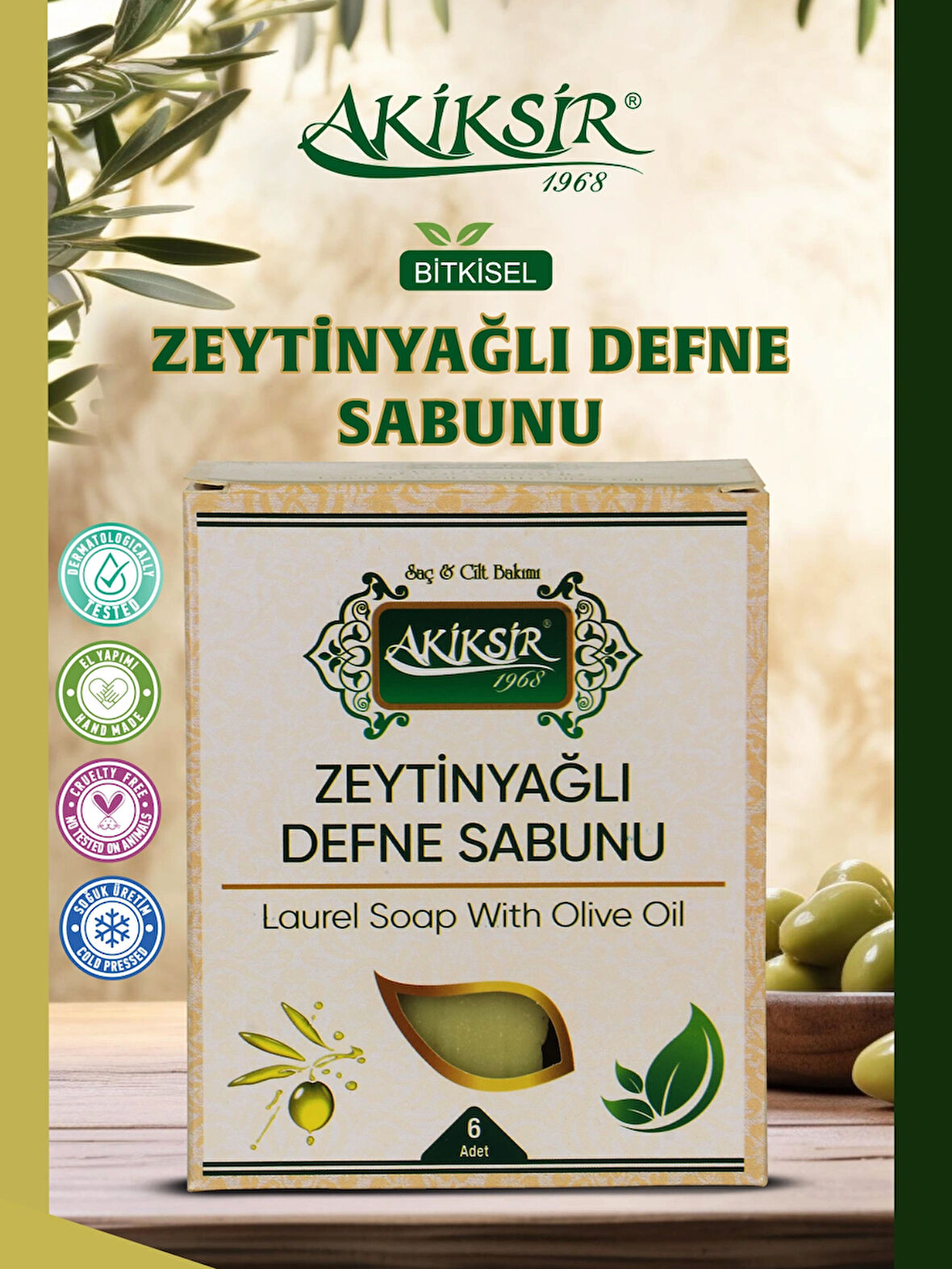 Zeytinyağlı Defneli Sabun – 6 Adet – 900g