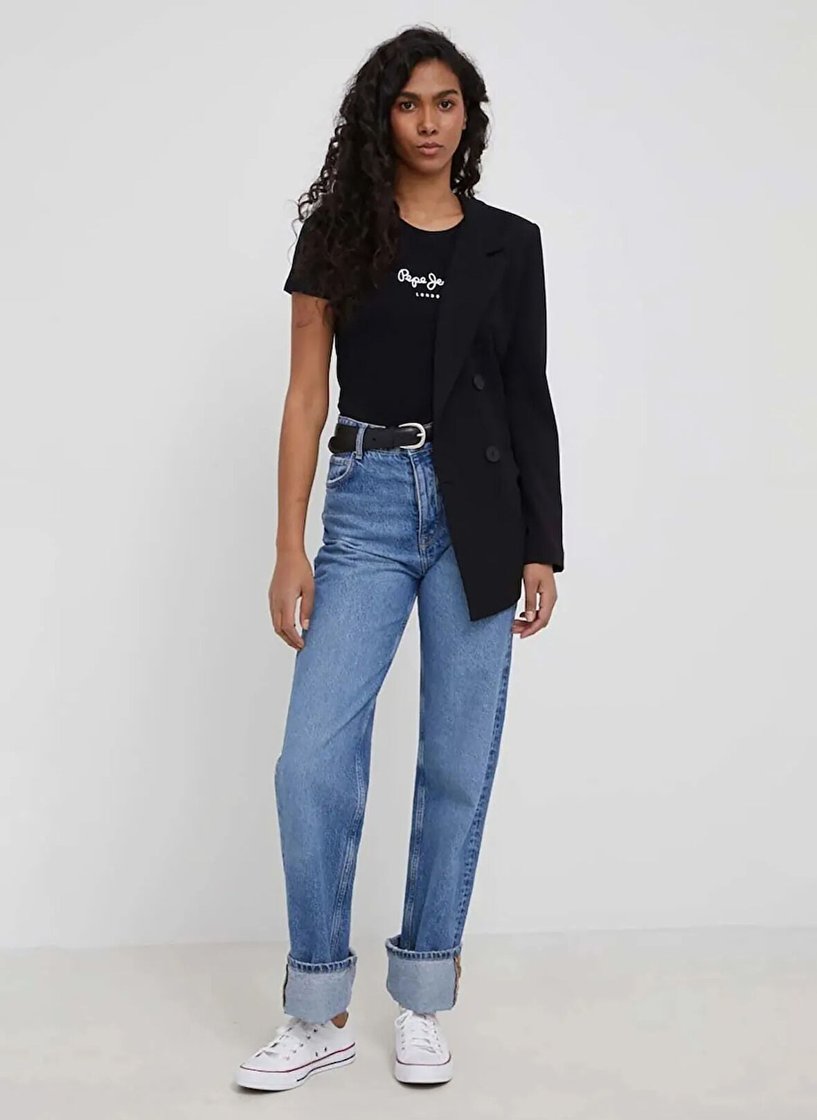 Pepe Jeans Bisiklet Yaka Baskılı Siyah Kadın T-Shirt PL505202