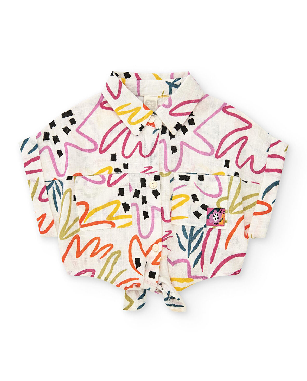 Tuc Tuc Kız Çocuk Desenli Gömlek 5-8 Yaş Beyaz