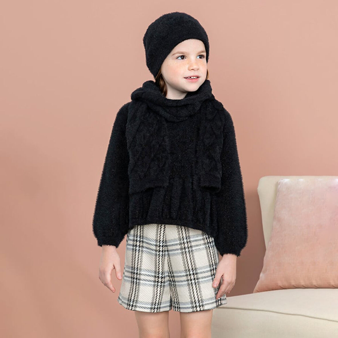 Abel&lula kız çocuk kışlık ekose şort etek 5761