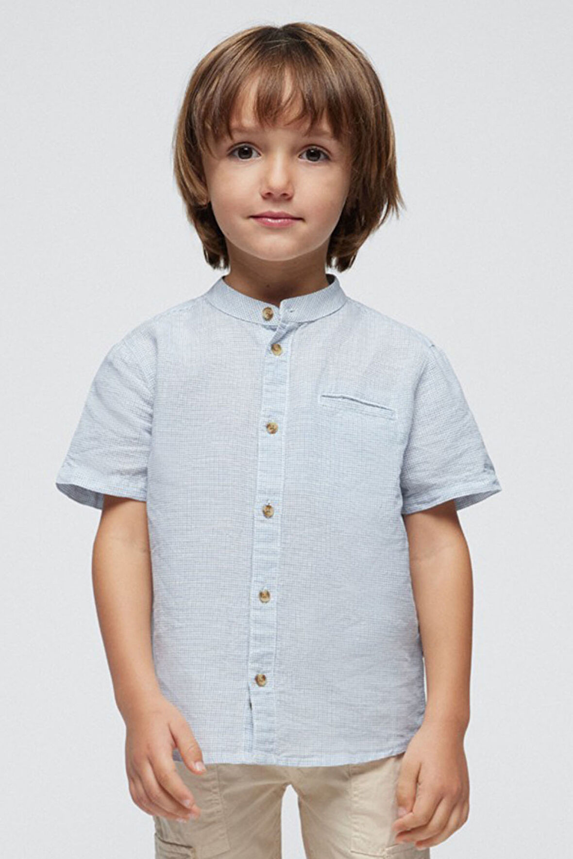 Erkek Çocuk Kısa Kollu Keten Gömlek - Mavi  | 3 YAŞ