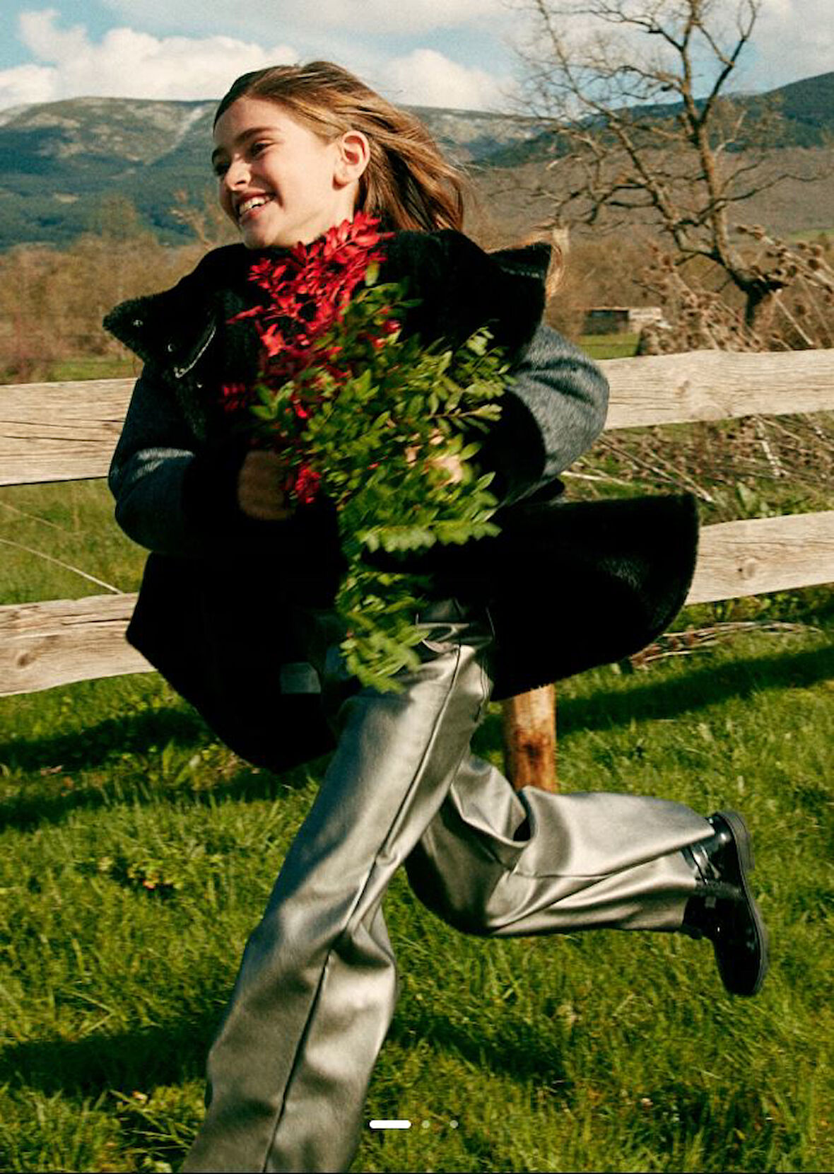 Mayoral Kız Çocuk Deri İspanyol Paça Pantolon Gri 7550 