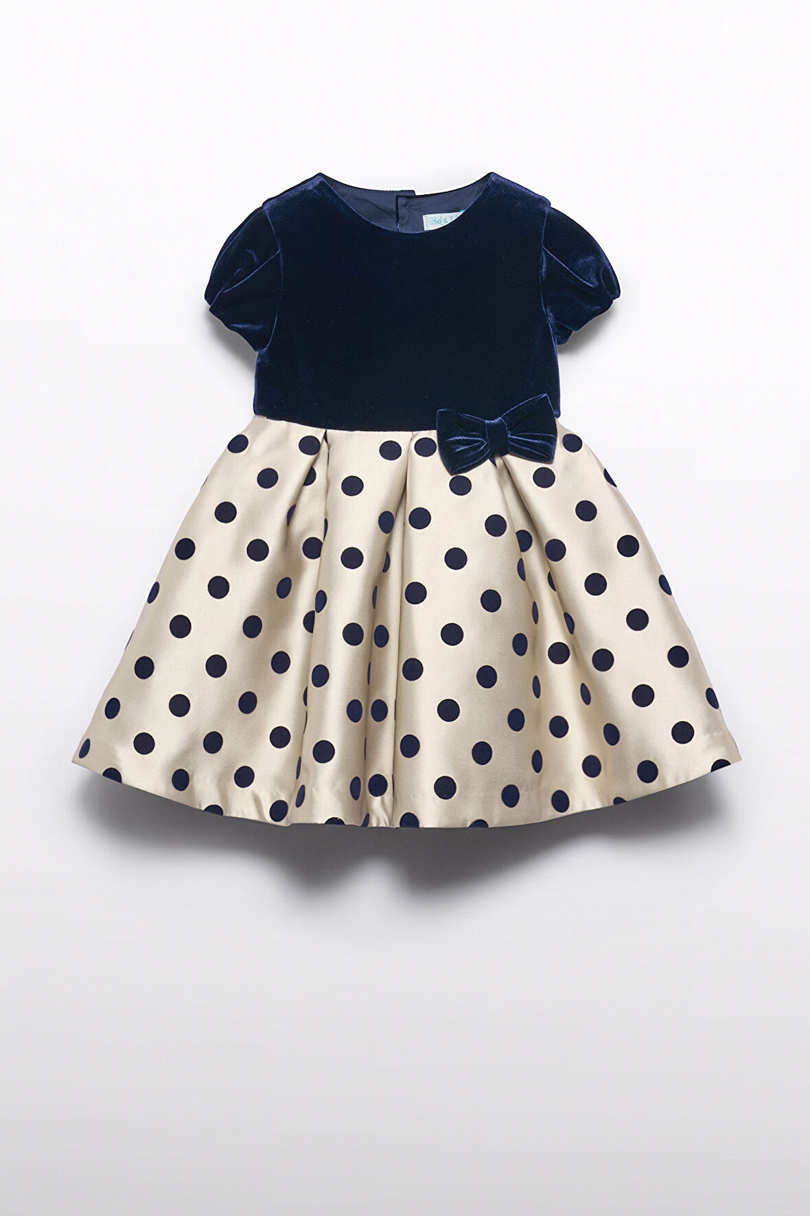 Kız Çocuk Fırfırlı Puantiyeli Mikado Elbise - Lacivert | 5Y