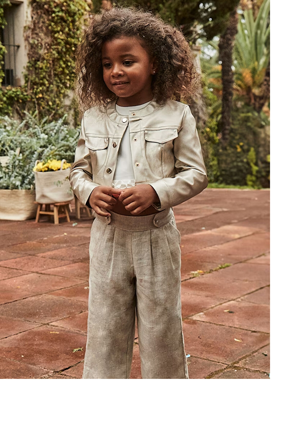 Mayoral Kız Çocuk Dökümlü Pantolon 4-8 Yaş Krem