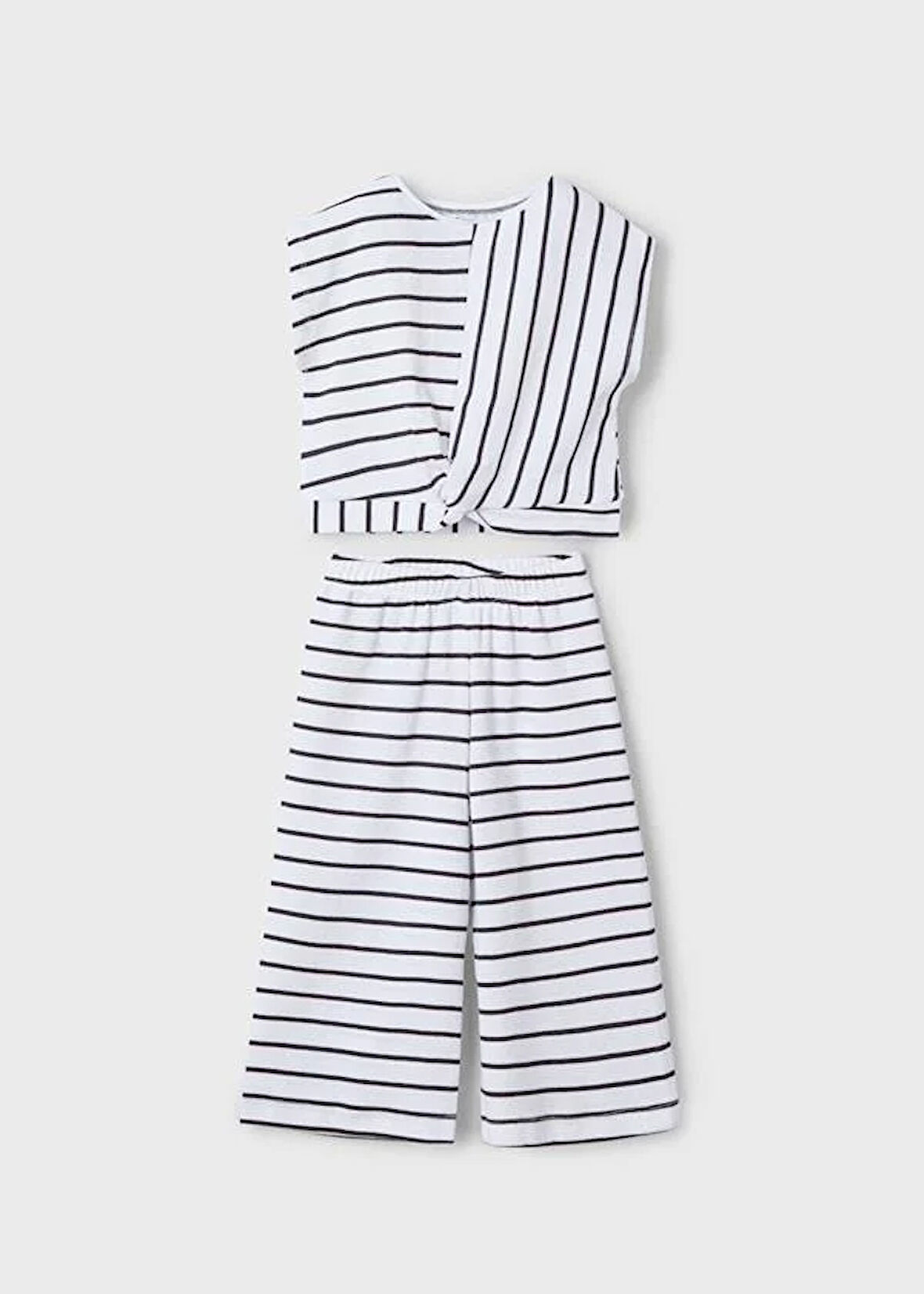 Mayoral Kız Çocuk Cizgili Pantolonlu Takım 6-10 Yaş Beyaz