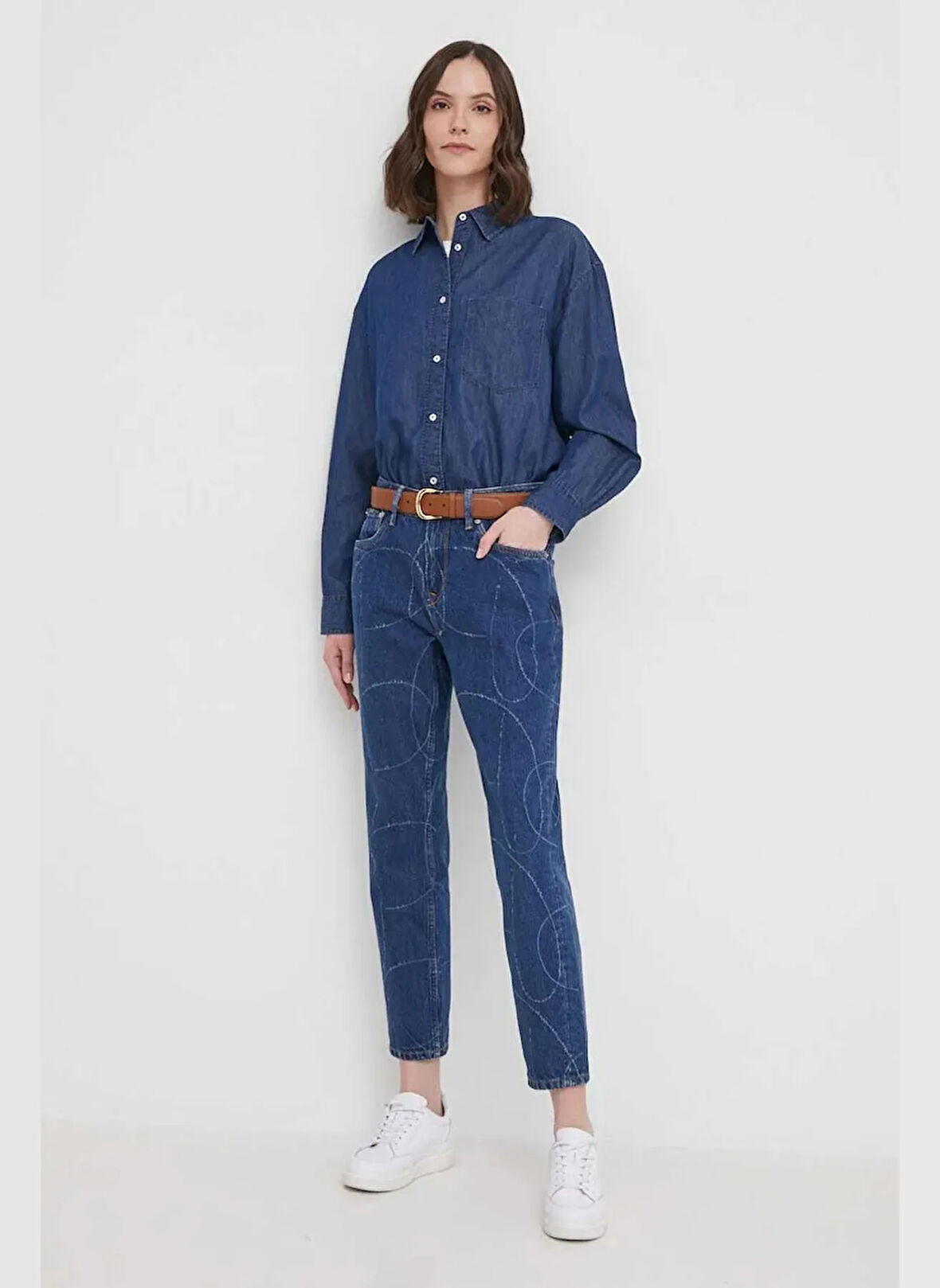 Pepe Jeans Yüksek Bel Düz Paça Regular Straight Koyu Mavi Kadın Denim Pantolon PL2046078