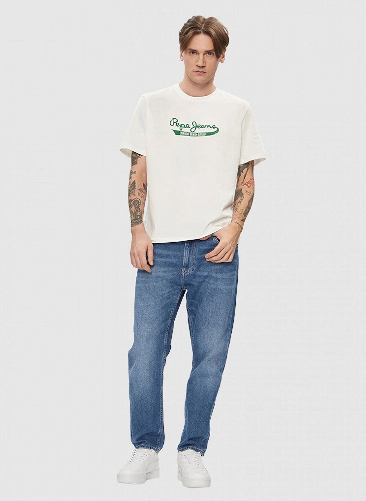 Pepe Jeans Bisiklet Yaka Baskılı Ekru Erkek T-Shirt PM509390 803 CLAUDE