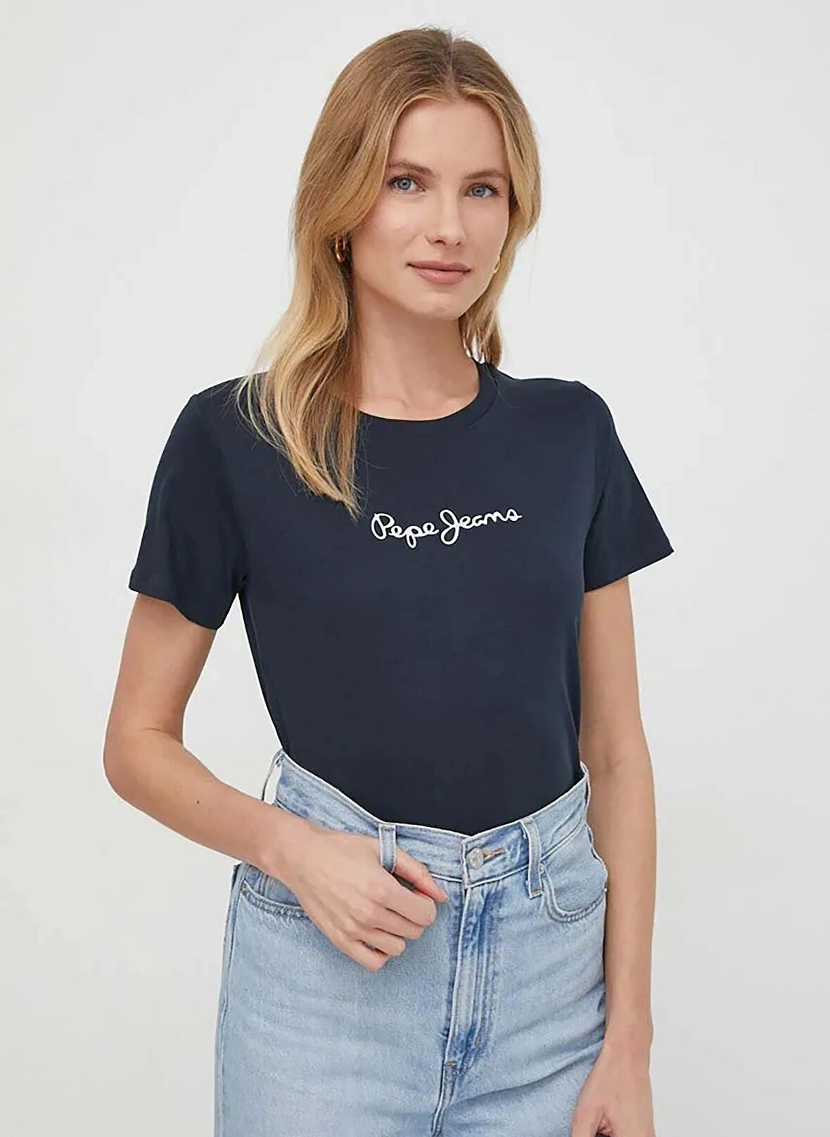 Pepe Jeans Bisiklet Yaka Baskılı Lacivert Kadın T-Shirt PL505827