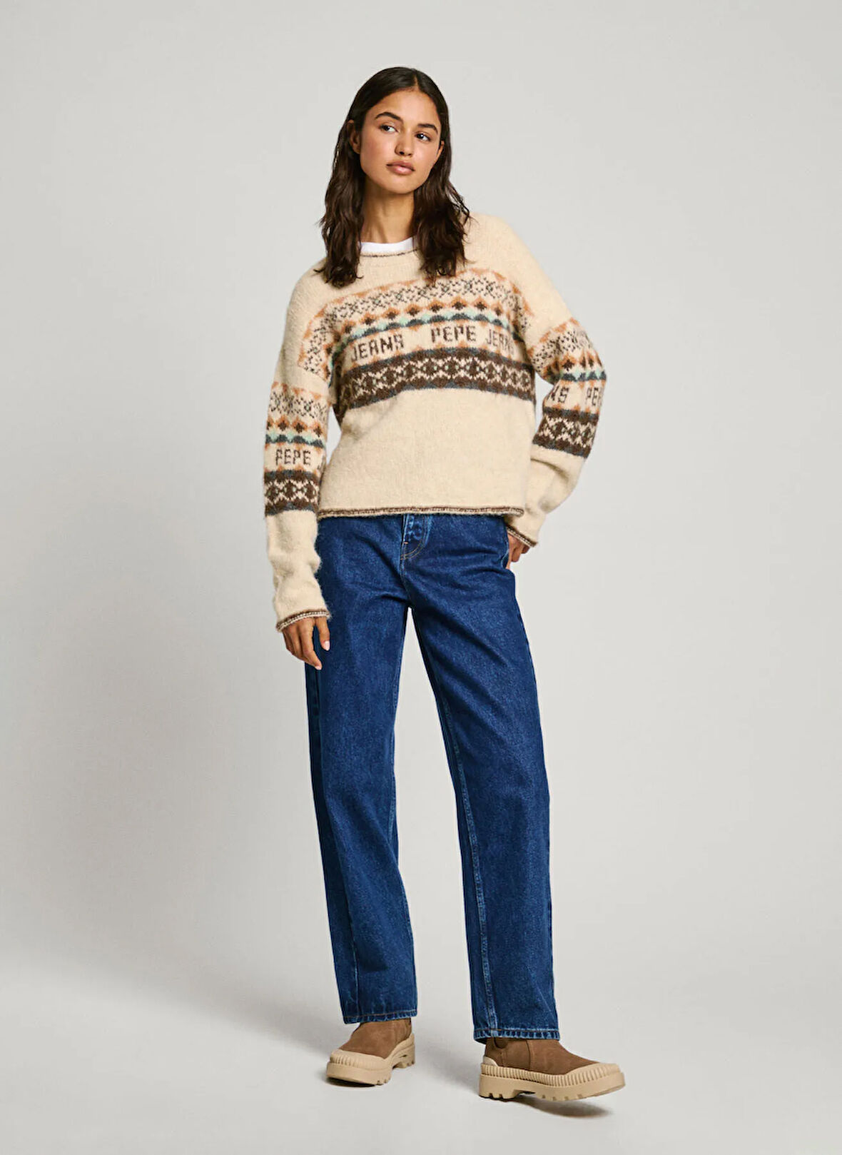 Pepe Jeans Yuvarlak Yaka Standart Nakışlı Ekru Kazak Kadın PL702193