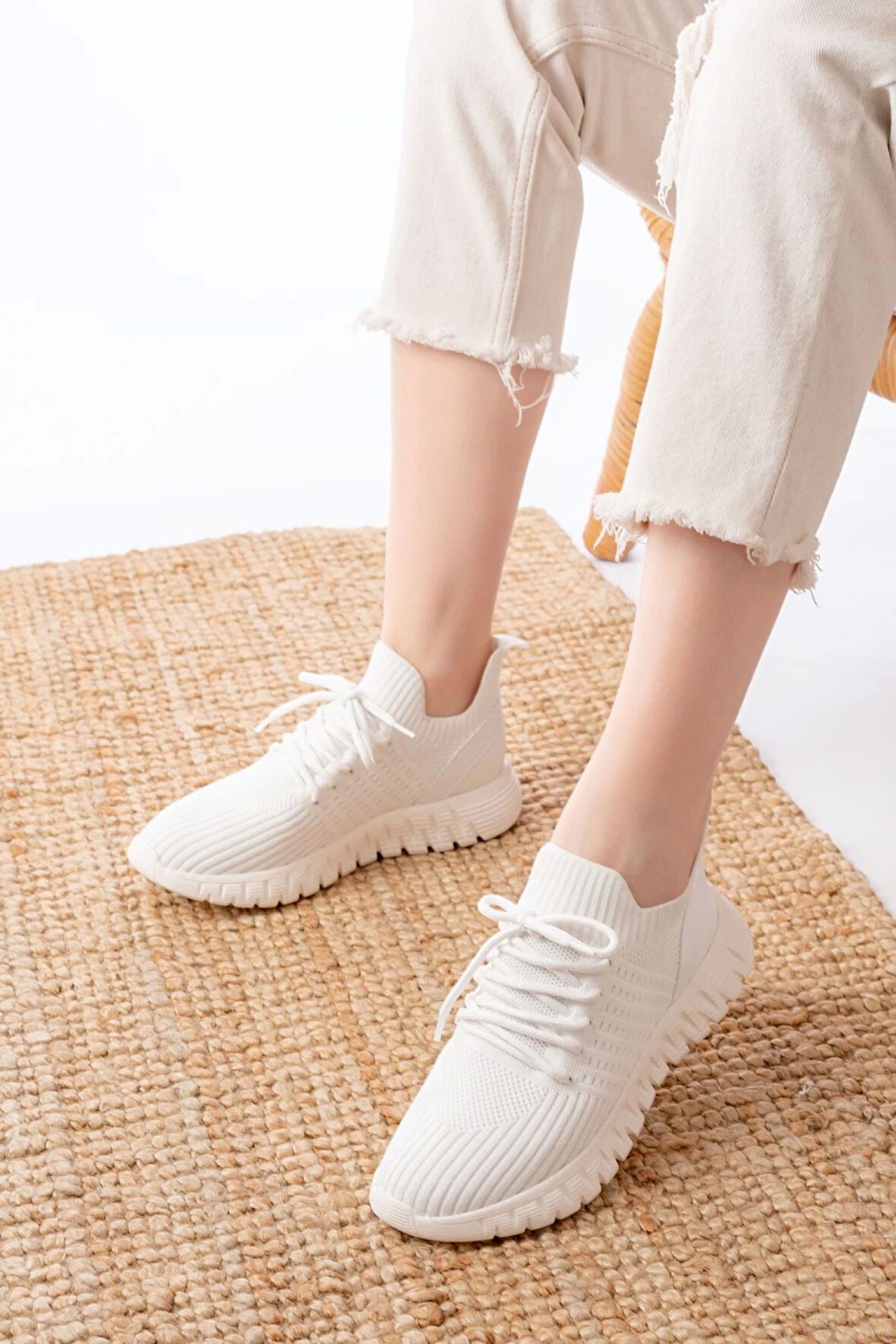 Dm-501 Beyaz Bağcıklı Failon Taban Günlük Spor Ayakkabı